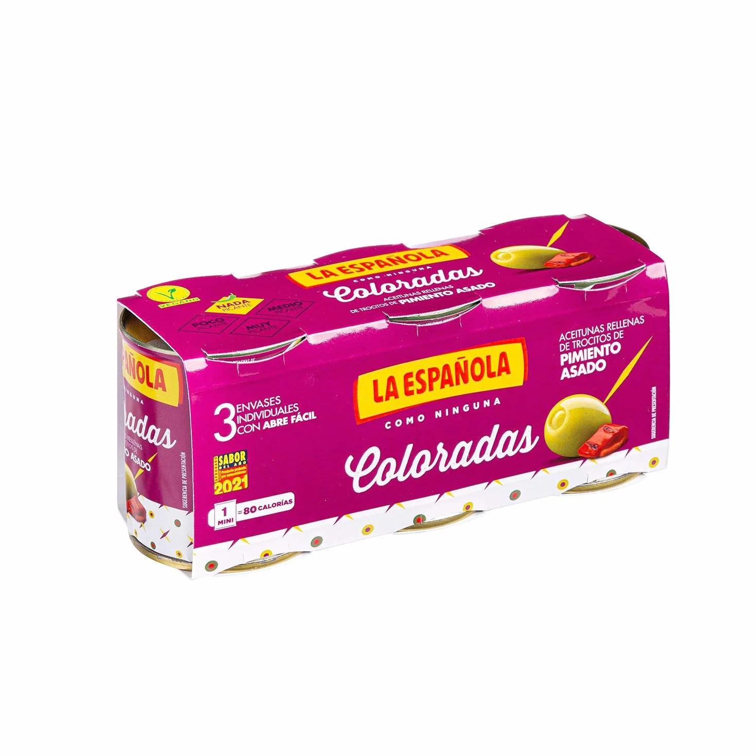 La Española Aceitunas Rellenas de Pimiento Asado 8 Unidades 3x50g Olivas de Mesa Coloradas