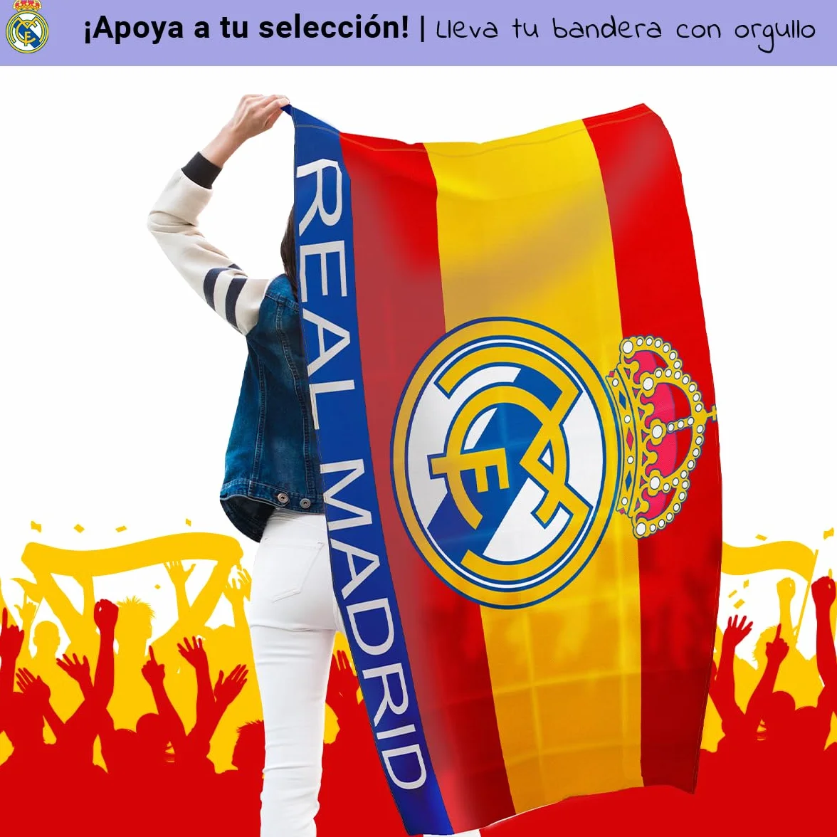 Bandera Oficial Real Madrid 150x100 cm + Llavero 15 Champios | Escudo Centro Producto Oficial