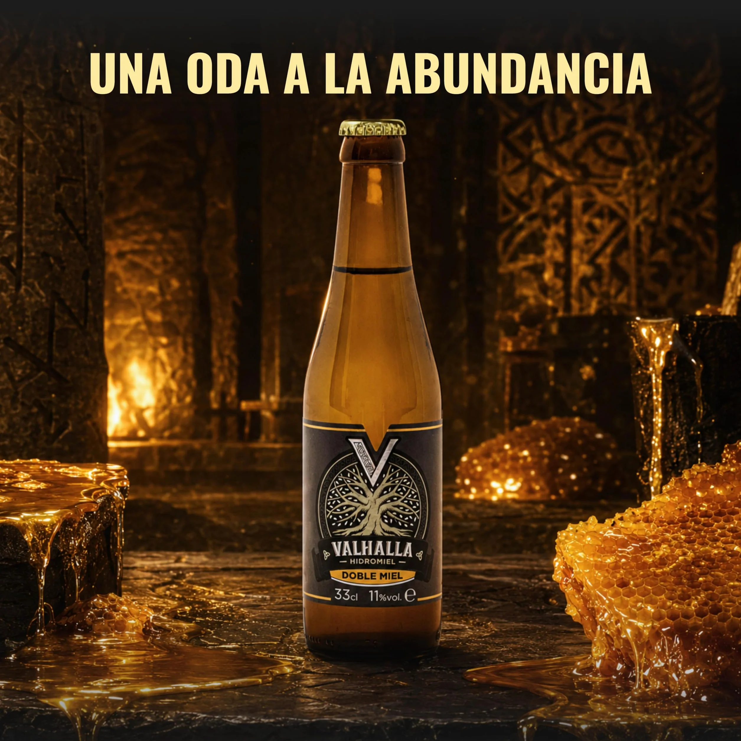 Valhalla Hidromiel Doble Miel | Cerveza Artesanal Estilo Show Mead Dulce | Bebida Natural con Aroma de Higos Pasas y Flores | Caja 12 Botellines 33cl | Sin Gluten ni Sulfitos | 11% Grados Alcohol