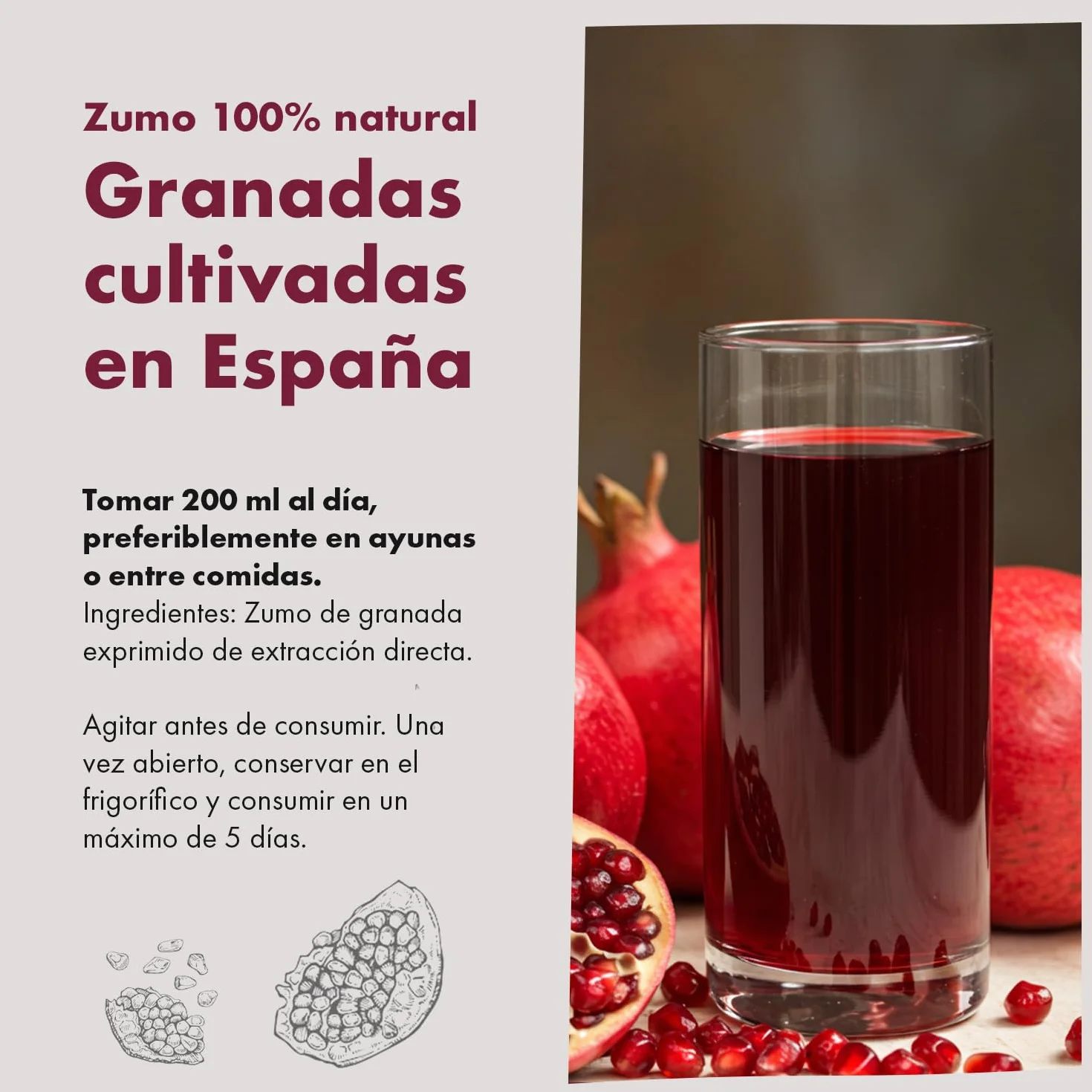 Granatum Plus Pack de 6 Botellas de Zumo de Granada Natural 750ml 100% Exprimido Sin Azúcares Añadidos