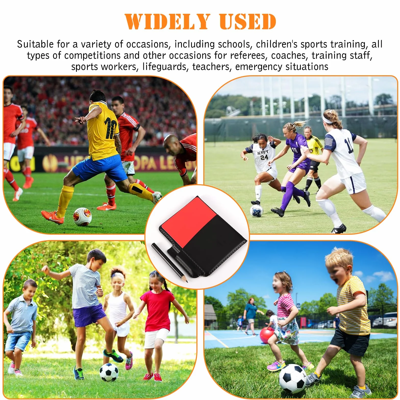 Juego de tarjetas de árbitro de fútbol rojo y amarillo con papeles de registro y hoja de puntuación
