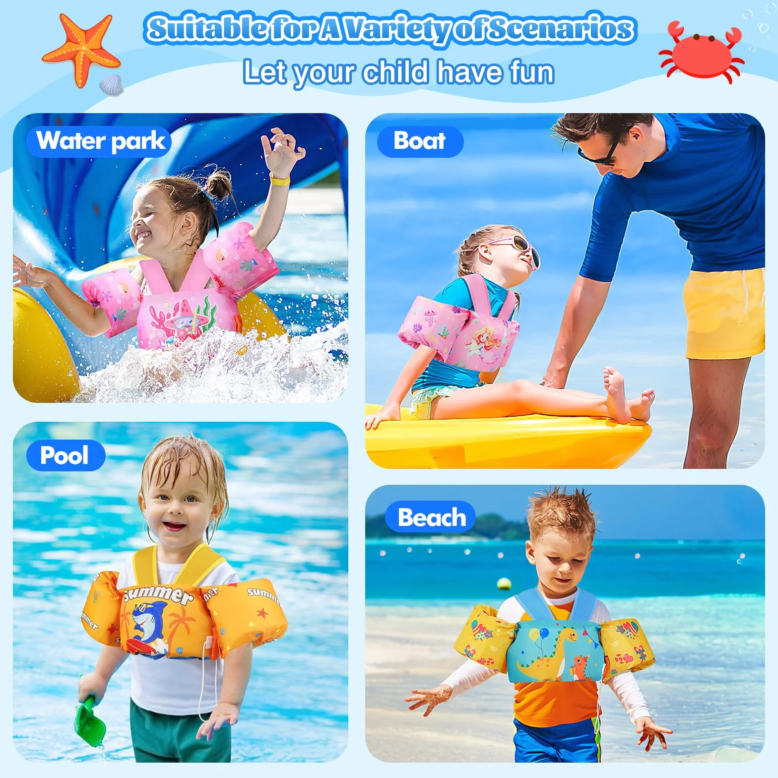 MoKo Chaleco de Natación Niños, Manguitos Flotadores con Silbato para Aprender Nadar