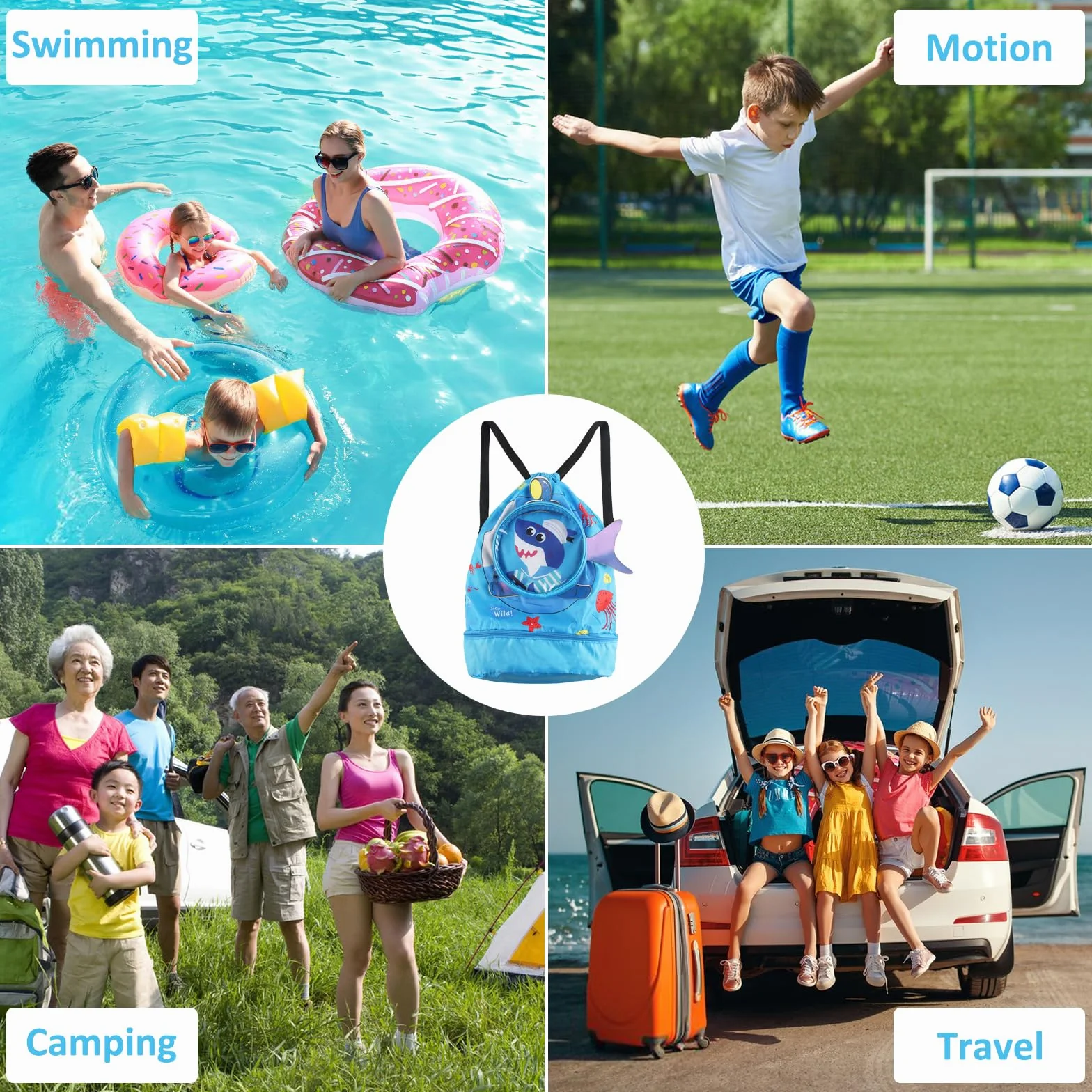 ZoneYan Mochila Cuerdas Niños Impermeable Bolsa Natación Piscina Separación Seco-Húmedo Compartimento Zapatos