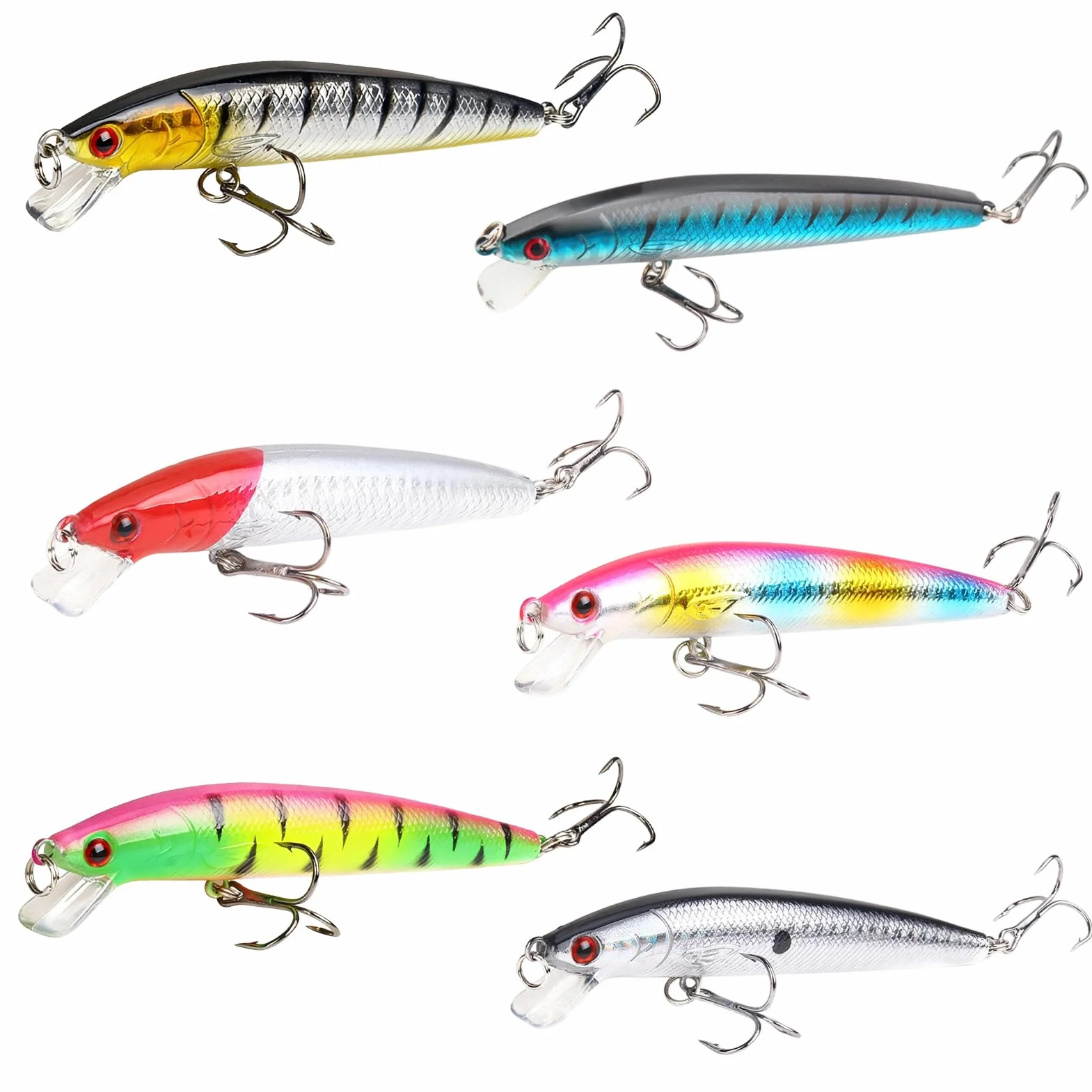 Señuelos de Pesca Spinning para Trucha, Perca, Lucio, Lubina - Cebo para Pesca Marina y Agua Dulce, 6 Piezas