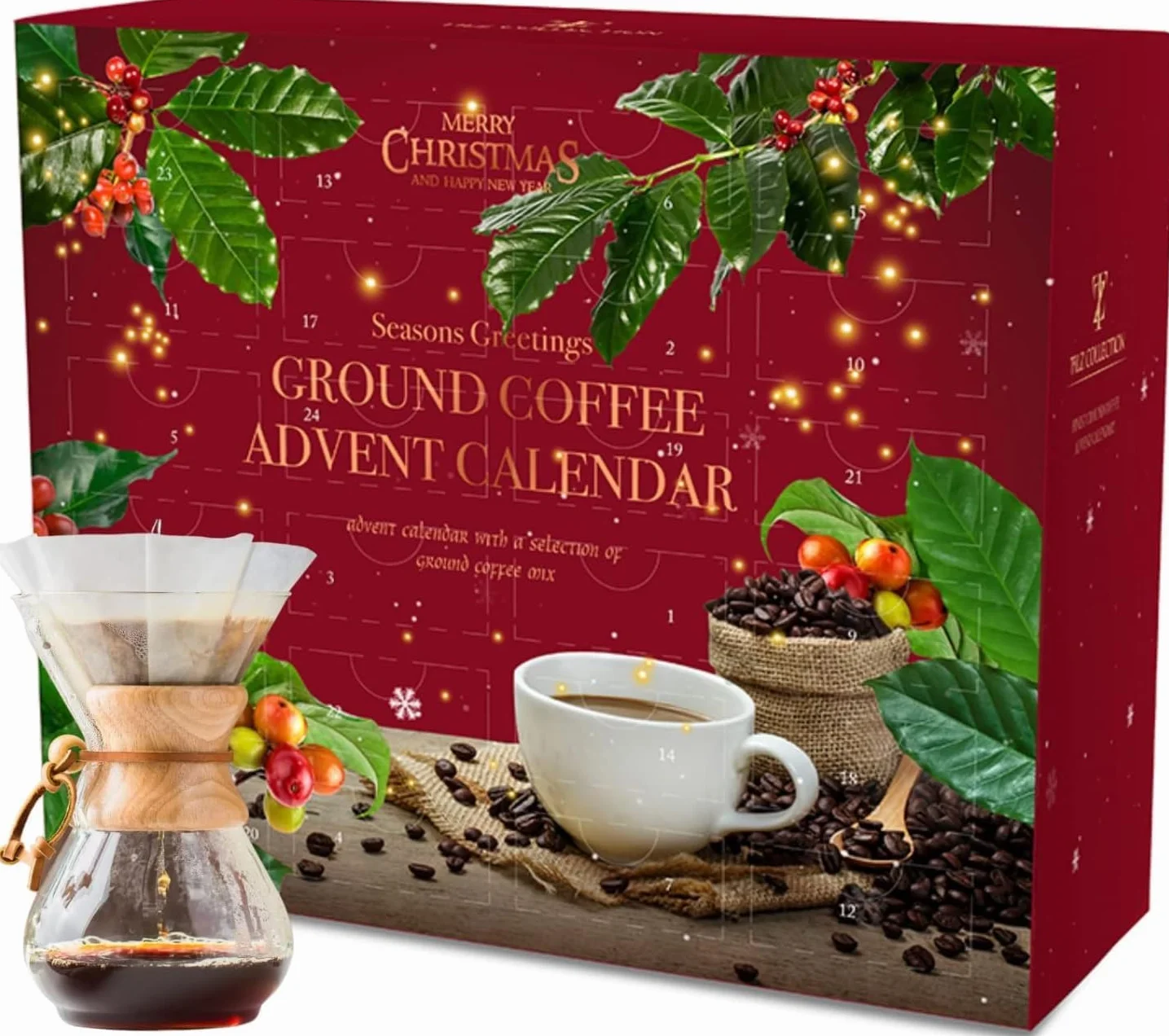Calendario de Adviento del Café 2023 Navidad | Set de café molido - Regalos de 24 sabores para hombres y mujeres - Regalos de café italiano de vainilla francesa y avellana