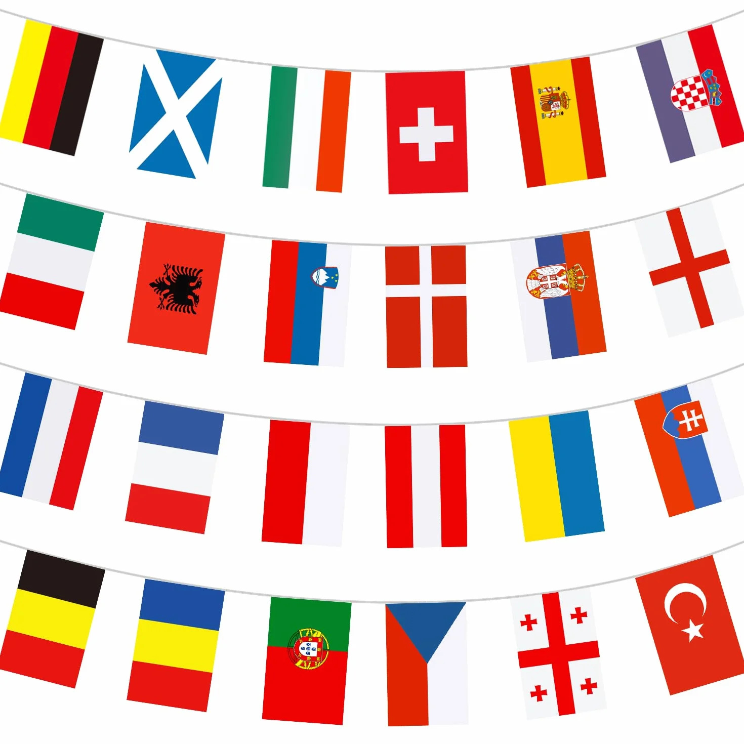 Banderines Euro 2024 Banderas de 24 países 26 pies Decoraciones para fiestas de Eurovisión 14 x 21 cm