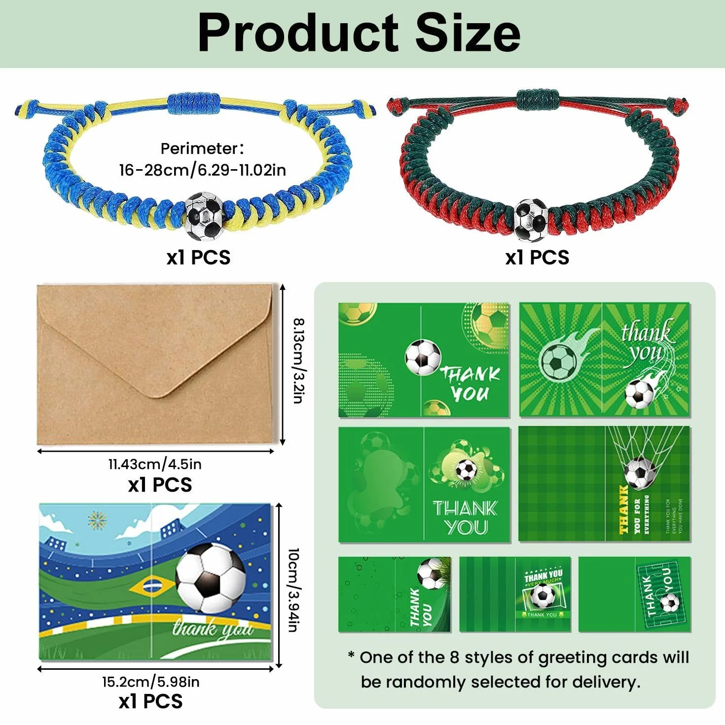 Pulseras De Fútbol Ajustables Trenzadas Niño Recuerdos Copa del Mundo con Tarjeta