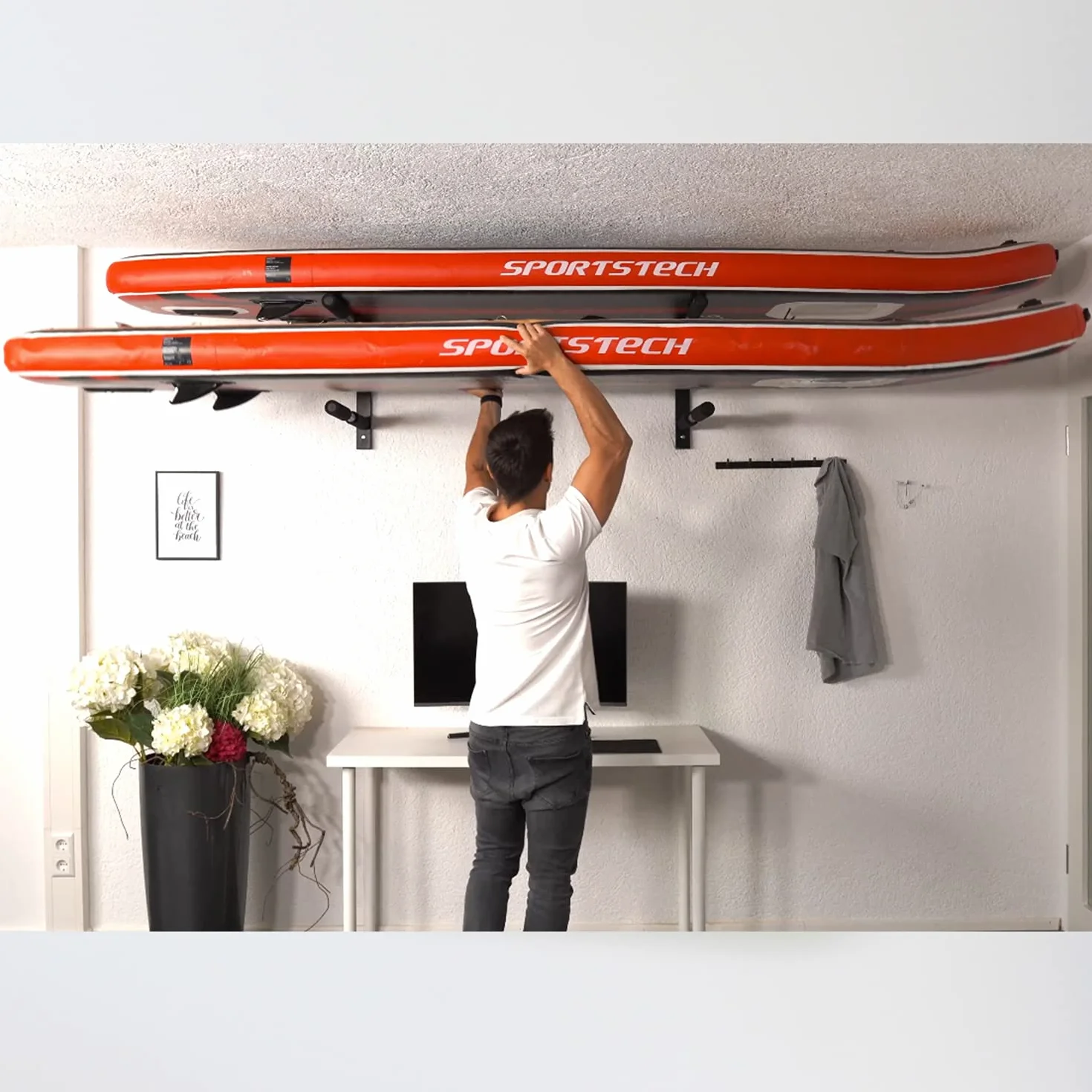 4boarder® Soporte de pared para 2 tablas de paddleboard surf longboard kayak negro