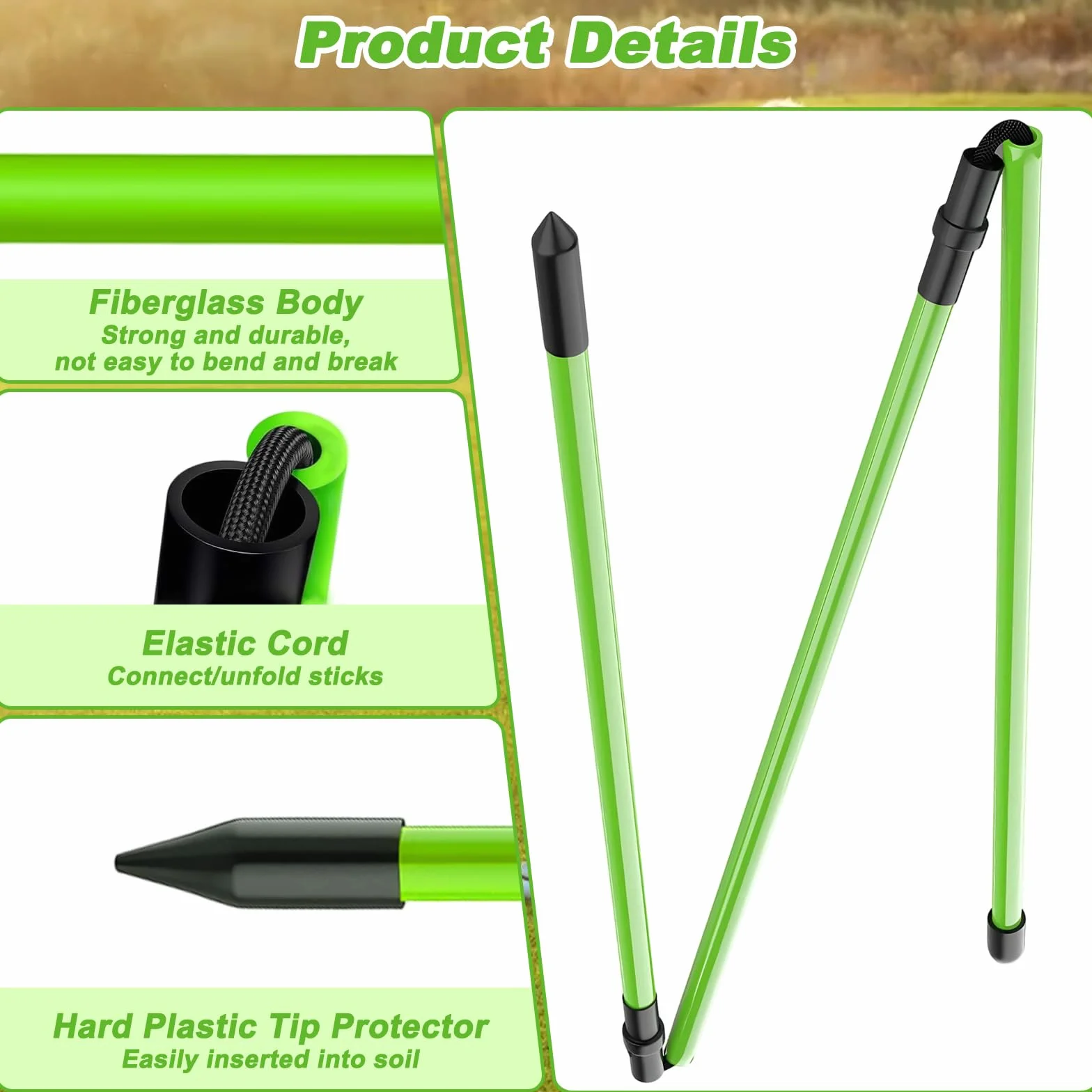 Palos de Alineación Golf Plegables 123cm, Varillas Entrenador Swing Fibra Vidrio 3 Secciones para Principiantes