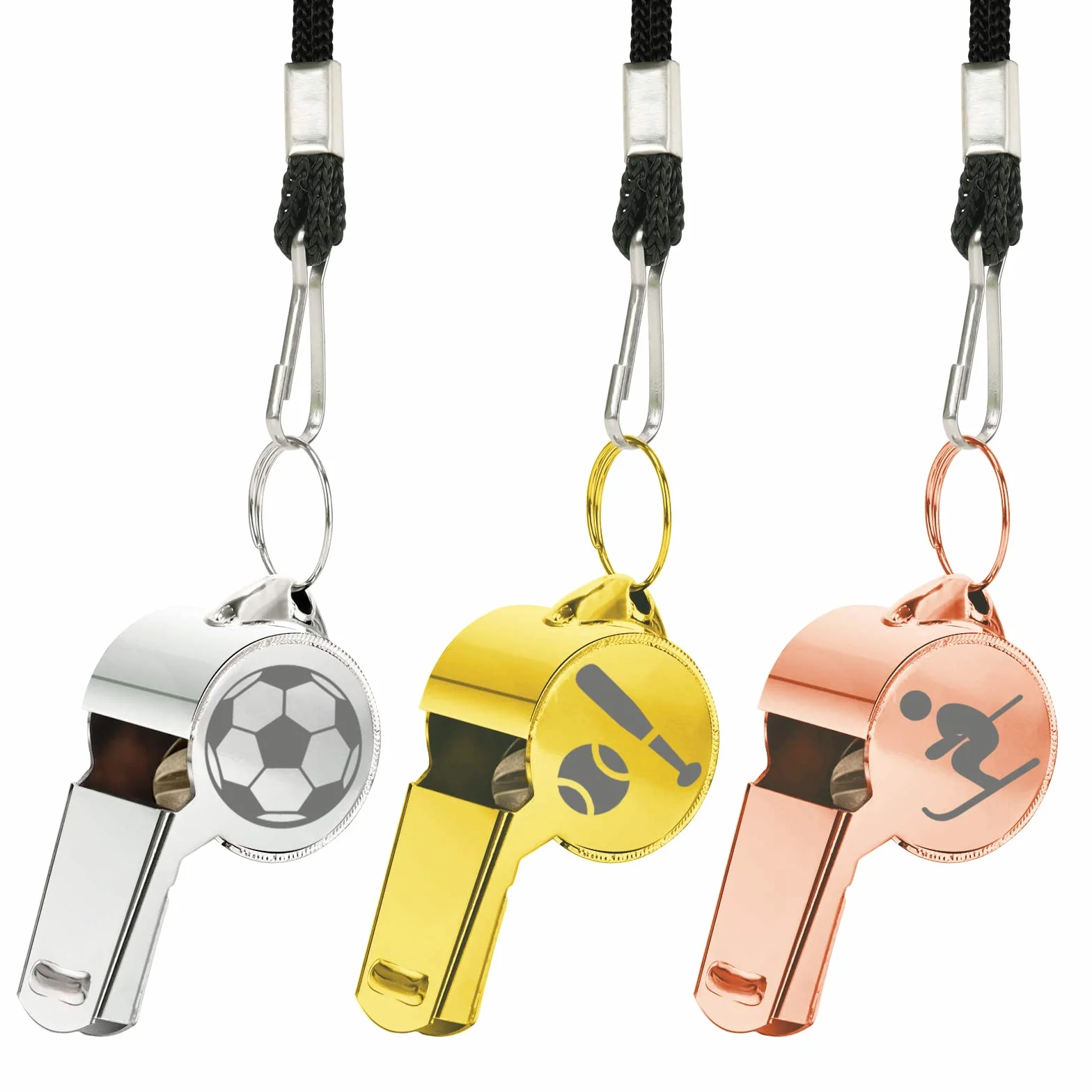 Silbato Personalizado de Acero Inoxidable con Grabado, Plata/Oro/Oro Rosa para Árbitro, Entrenador, Cordón Incluido
