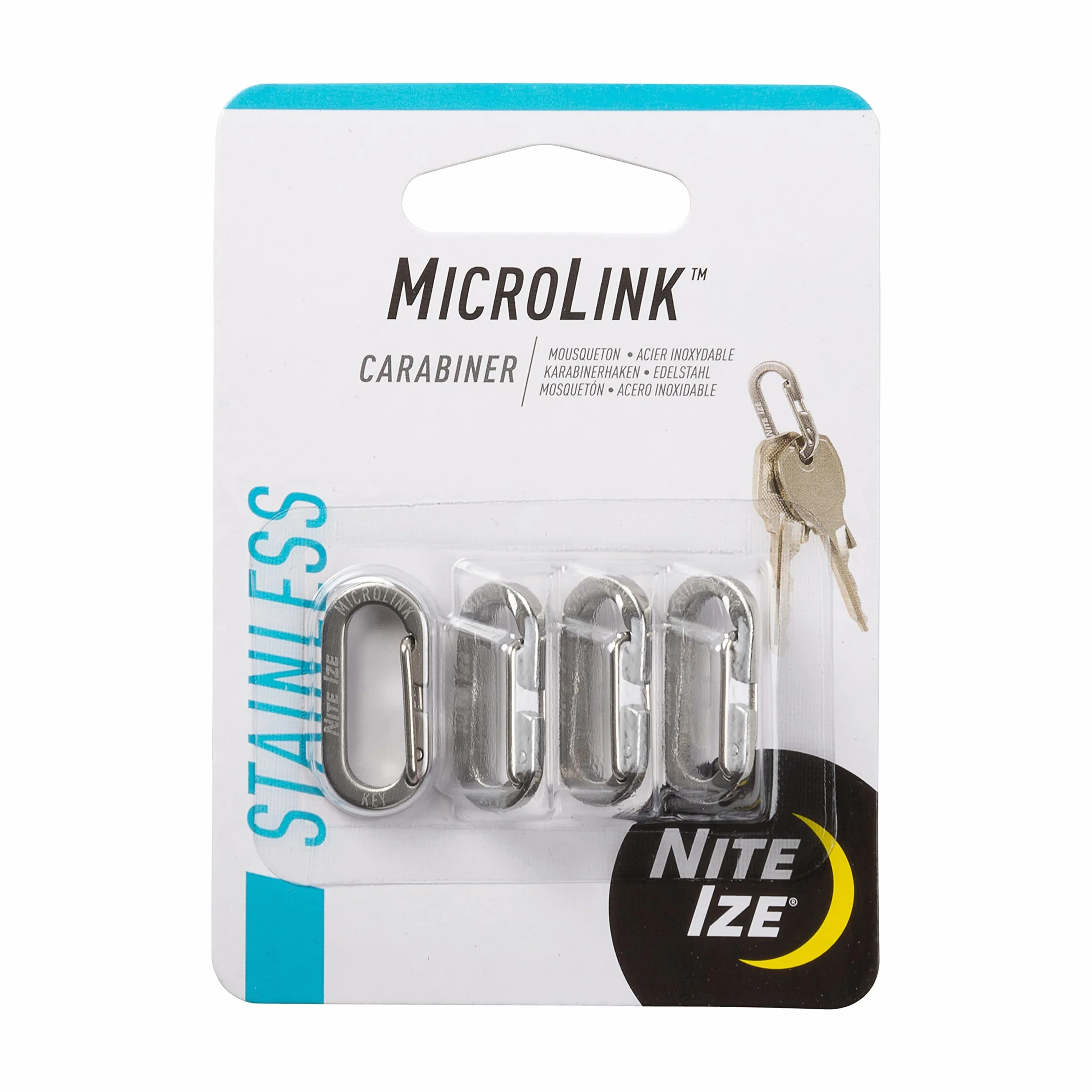 Nite IZE MicroLink Mosquetón de Acero Inoxidable Paquete de 4