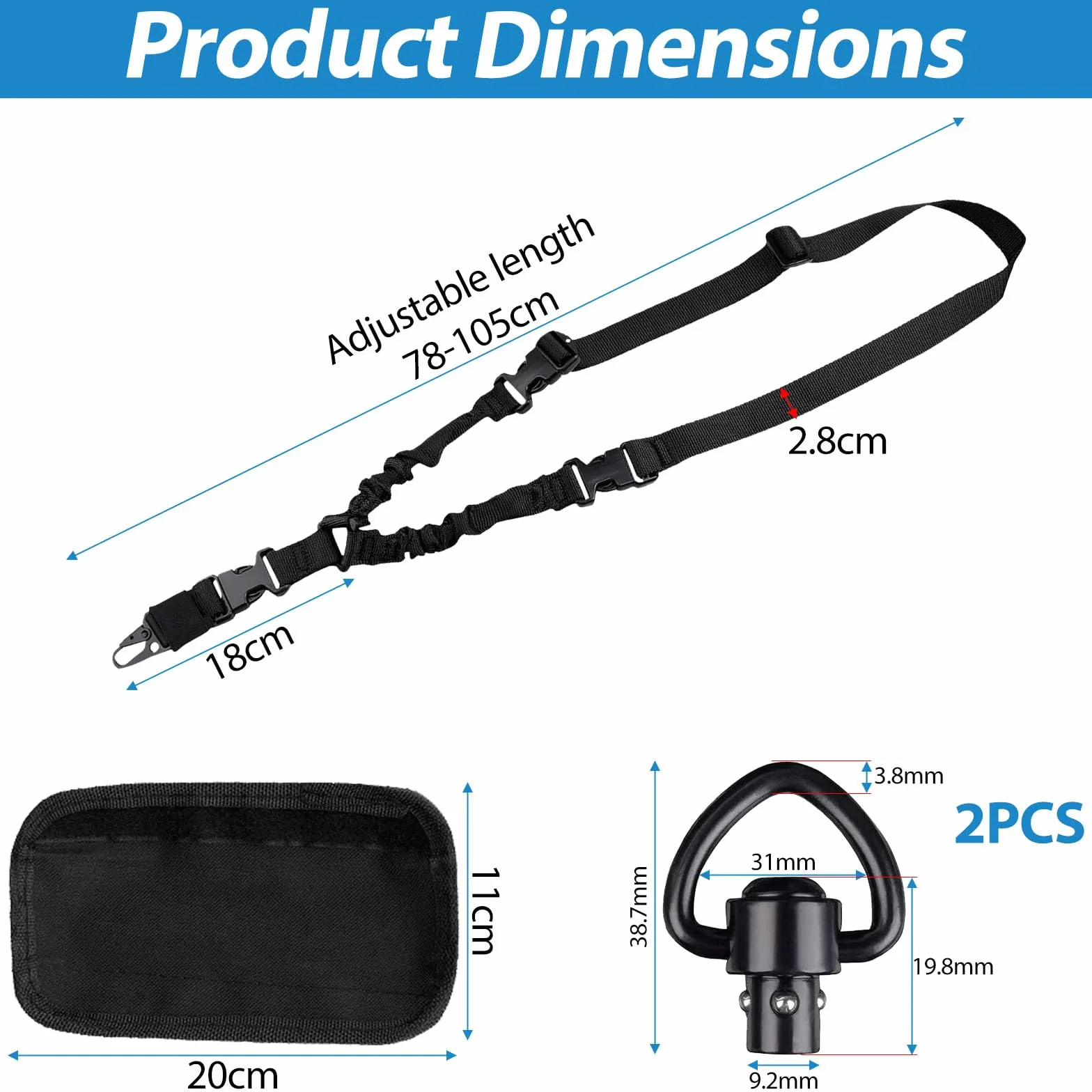 Correa Táctica 1 Punto Sling Ajustable Rifle Nylon con Gancho Metal y 2 QD Swivel para Airsoft Caza