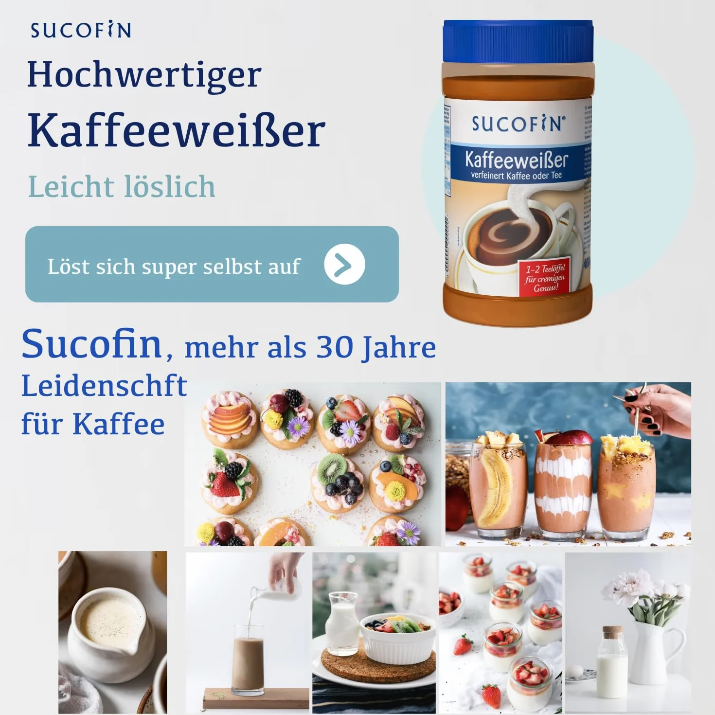 SUCOFIN Blanqueador de café 24 x 400 g fácilmente soluble, ideal para café/té, larga duración, perfecto para gastro, cafetería, oficina, panadería, 24 unidades para un disfrute cremoso