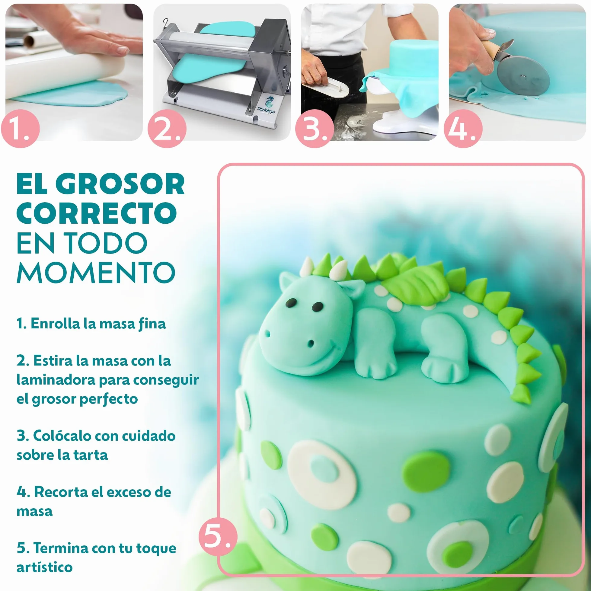 Pastaline Máquina Laminadora de Masa Manual - Laminadora de Fondant Sfogliafacile para Glaseado, Mazapán y Hojaldre | Máquina de Fondant de Fácil Instalación para Hogar o Pequeña Cocina Comercial