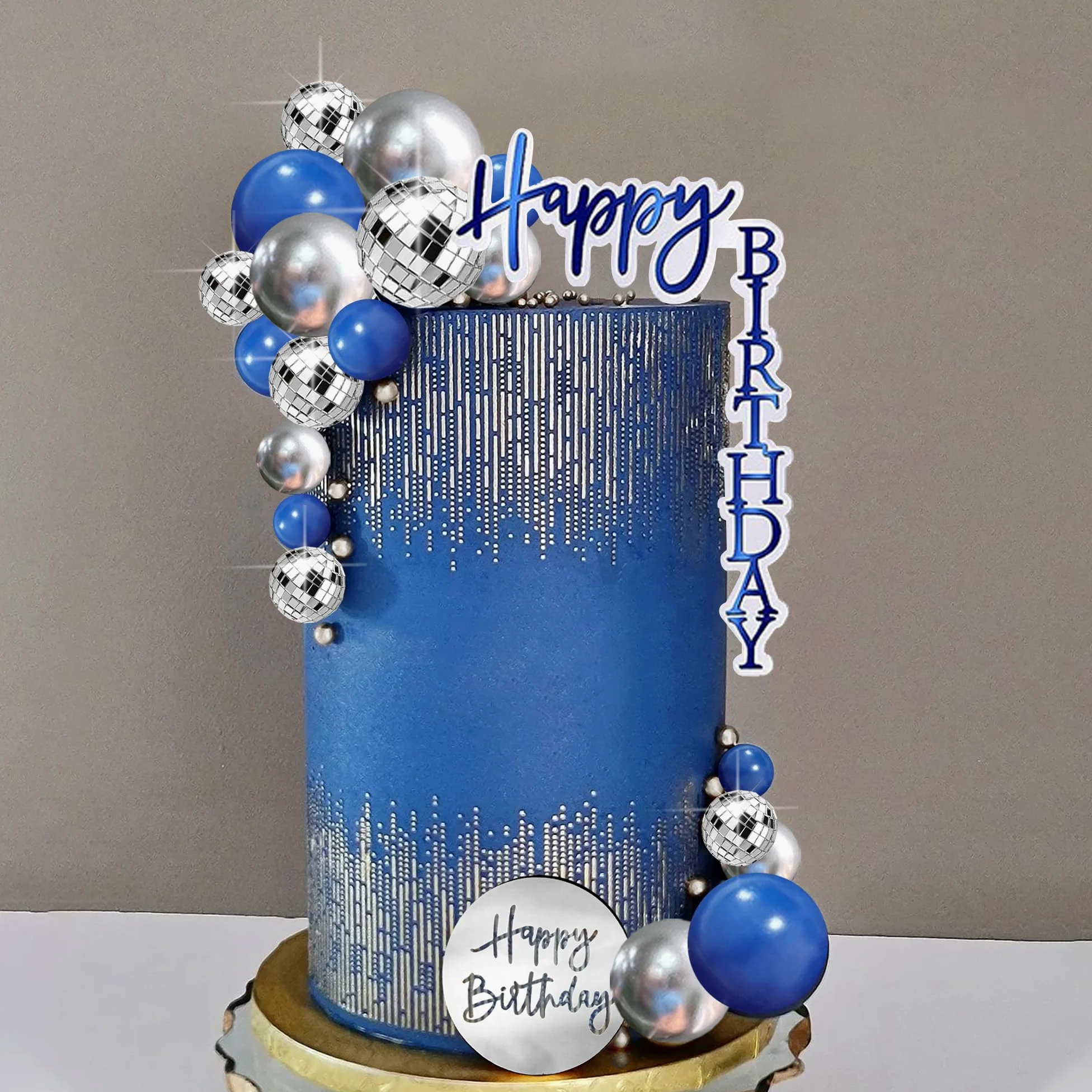 Decoración para tarta de hombre, bola de discoteca azul y plateada, decoración bohemia para tartas, decoración para tartas azul marino, bohemio, boda, hombre, niño, fiesta de cumpleaños, baby shower