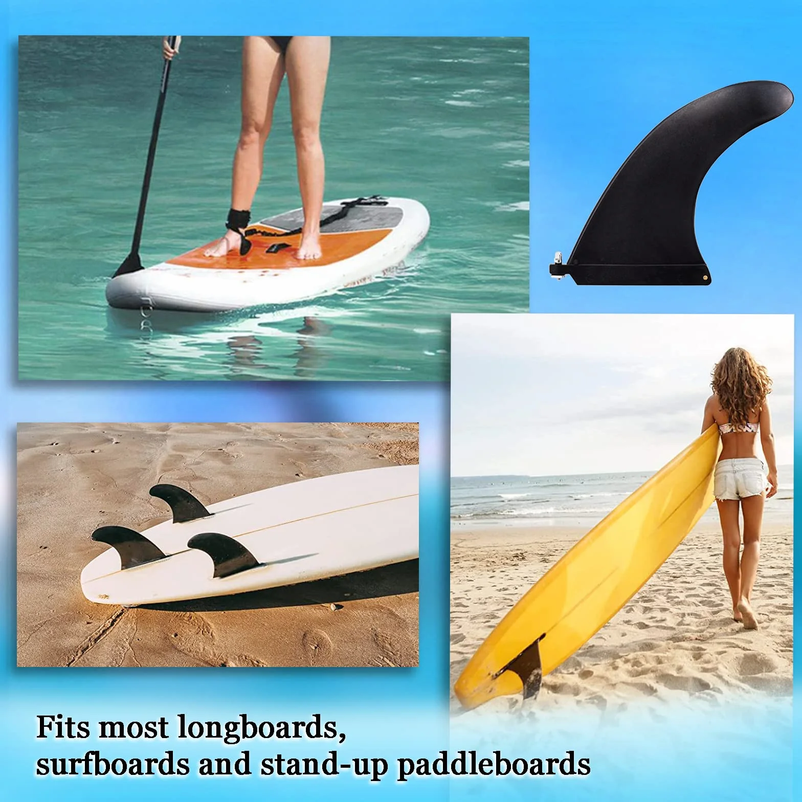 Aleta de Tabla de Surf de Nylon, Quilla Central para Tablas Largas, Kayak Inflable y Tabla SUP (Negro)