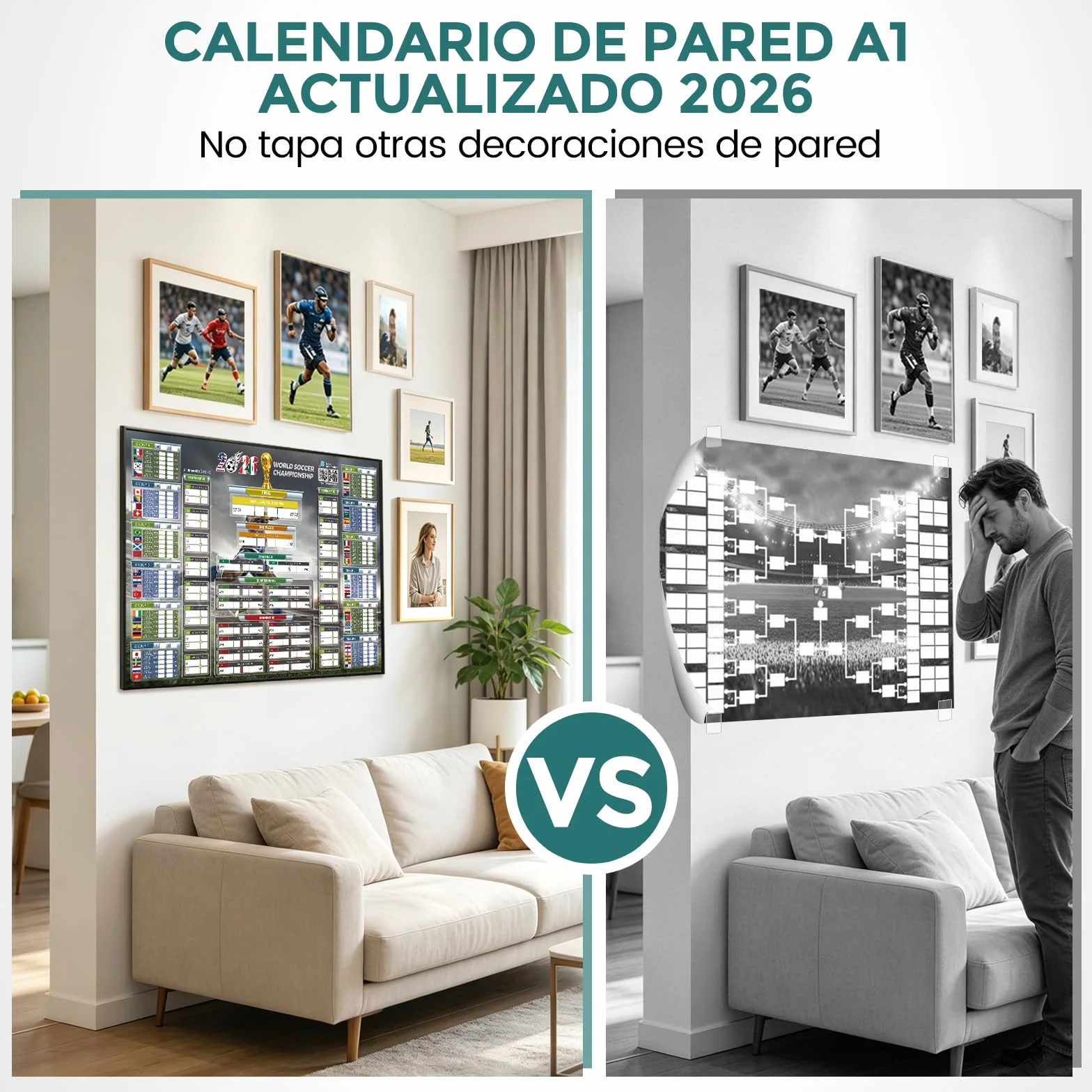 Póster Calendario Mundial 2026 Actualizado Código QR Resultados en Vivo 84.1x59.4 cm Formato Grande Letra Grande Regalo Día del Padre Hogar Bar Oficina UTC-4