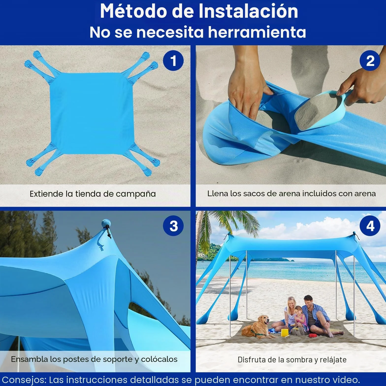 Rhino Valley Toldo de Playa Plegable Portátil Protección UV UPF50+ Resistente Viento con Sacos de Arena