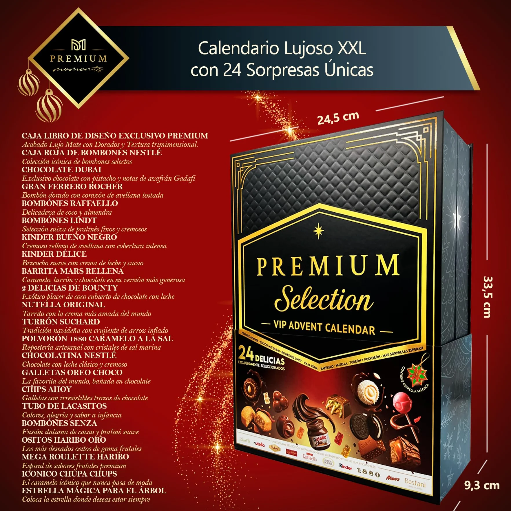 Calendario de Adviento Premium Moments 2025 Edición Lujo XXL 24 Delicias Ferrero Rocher Raffaello Caja Roja Chocolate Dubai 640 g