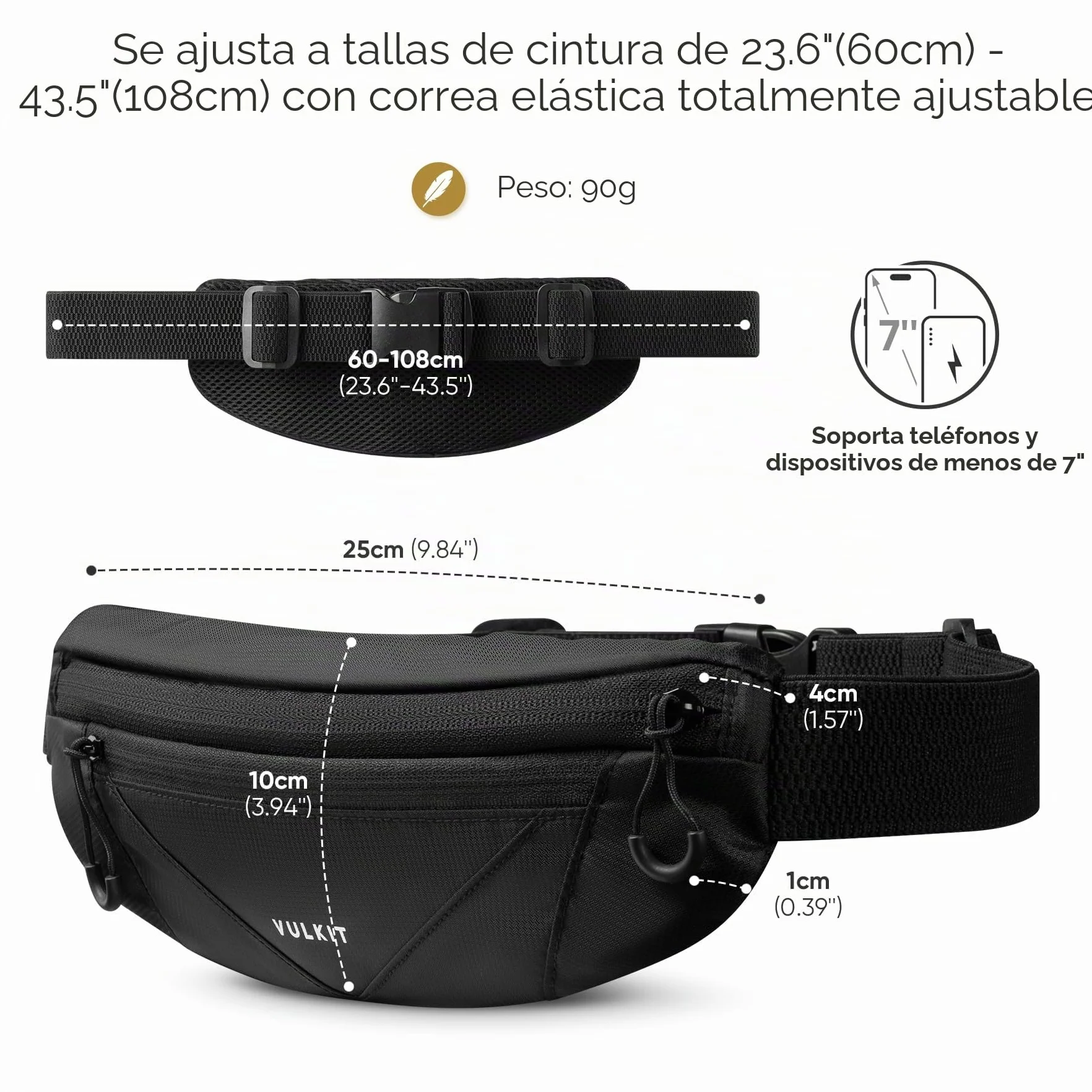 VULKIT Riñonera Impermeable para Correr con Hebilla Ajustable para Teléfonos 7 Pulgadas