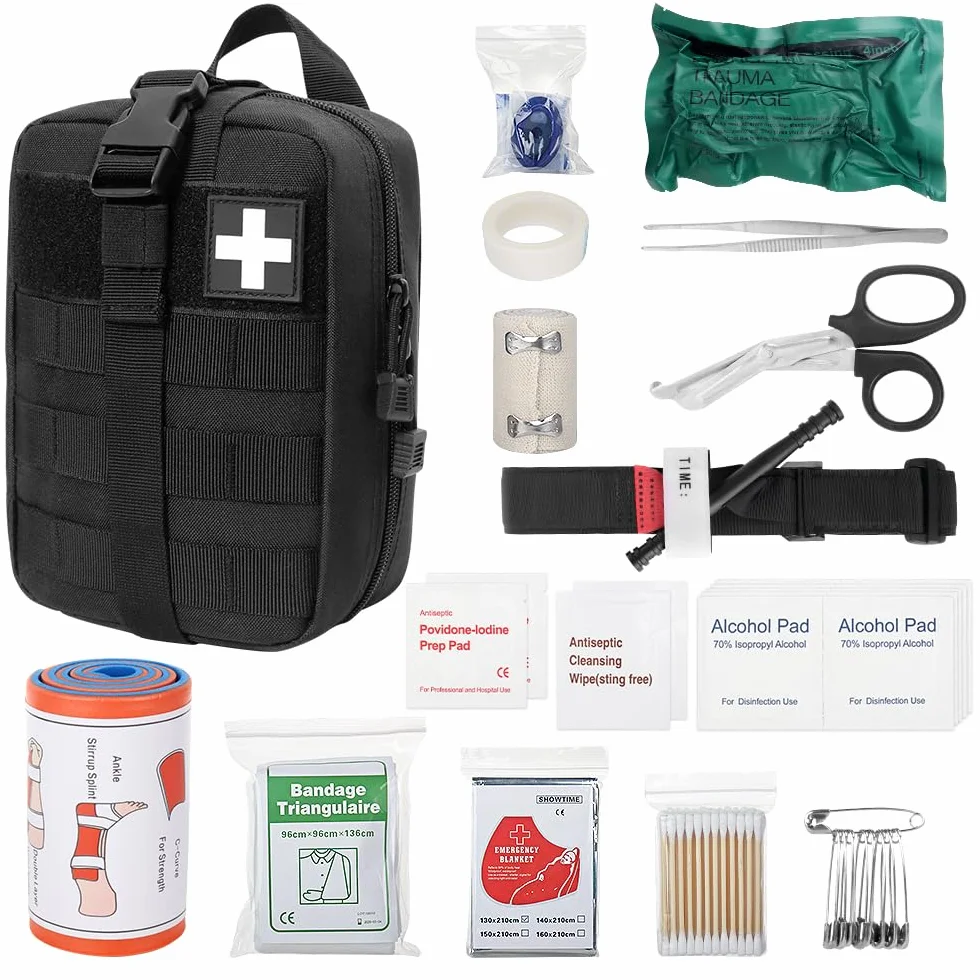 Botiquin de Primeros Auxilios 46PCS First Aid Kit Medicina Táctica Bolsa Emergencia Viaje Acampada Negro