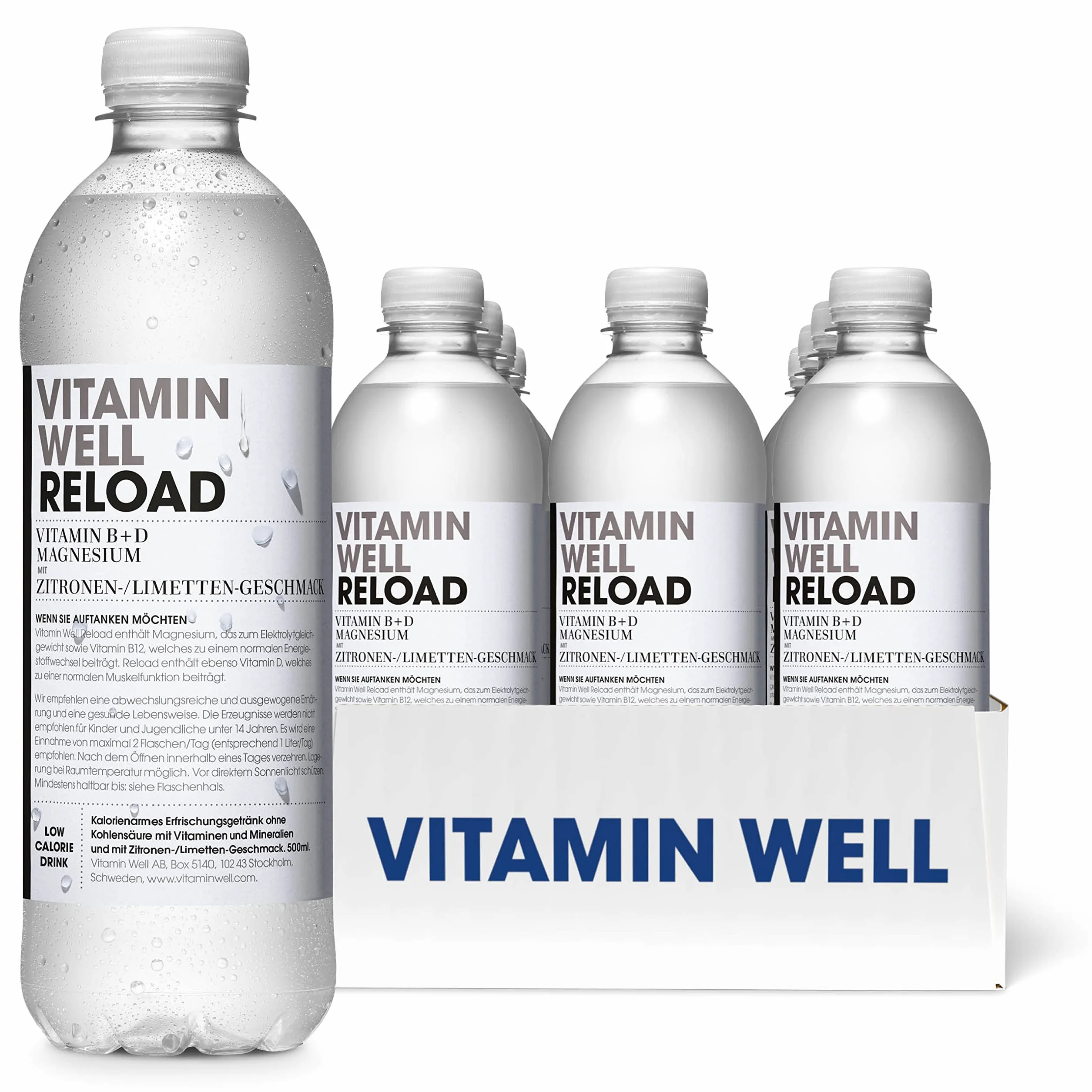 Vitamin Well Vitamina agua con sabor – Vitamina B, vitamina D – bebida funcional y baja en calorías, enriquecida con ingredientes funcionales – 12 x 500 ml con depósito (recarga)