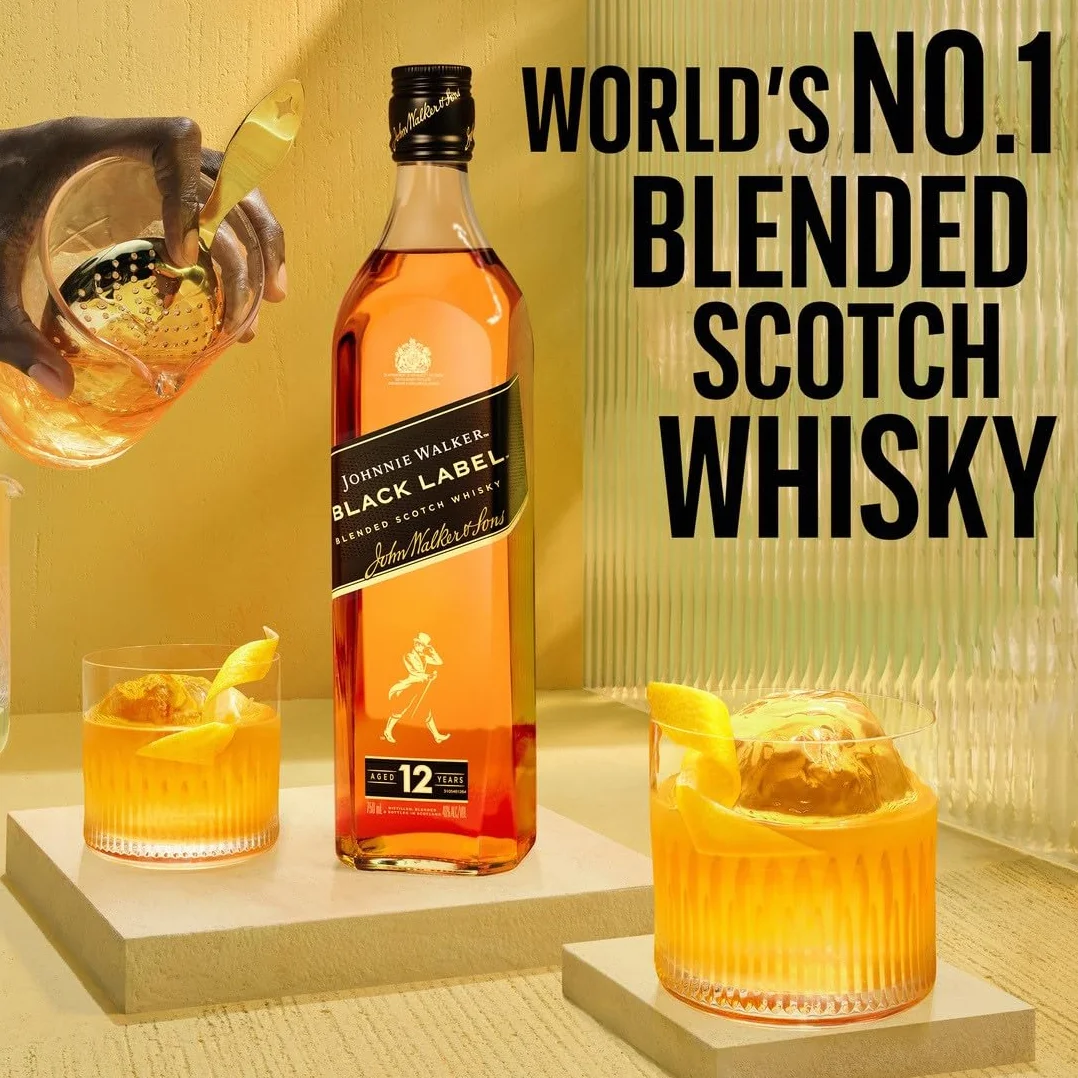 Johnnie Walker Black label, Whisky escocés blended 12 años, 1 l