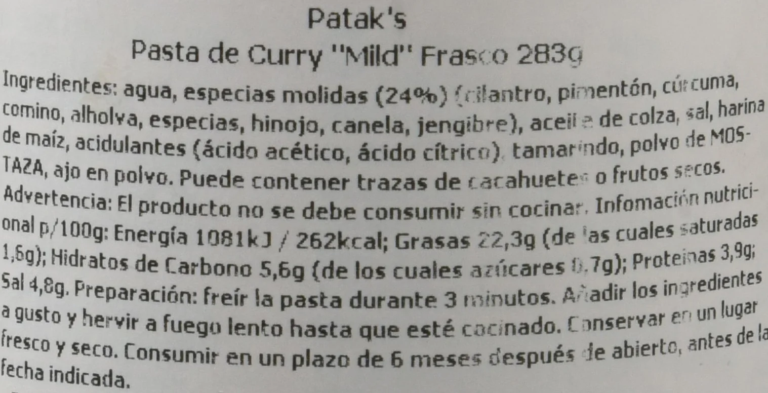 Patak'S Pasta de Curry meio picante 280 g