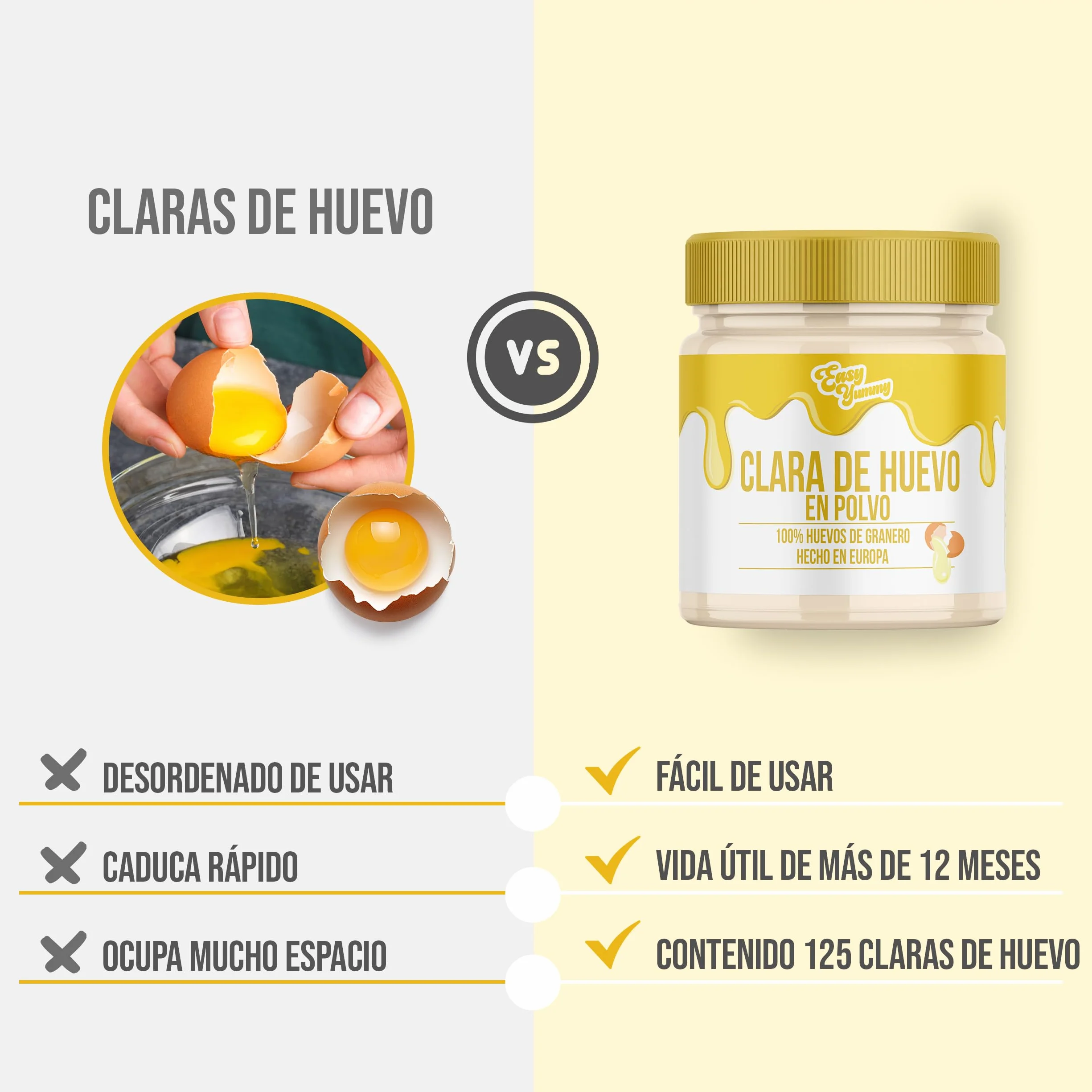 EASY YUMMY - Clara de huevo en polvo para repostería (500 kg), 100% Huevos en polvo
