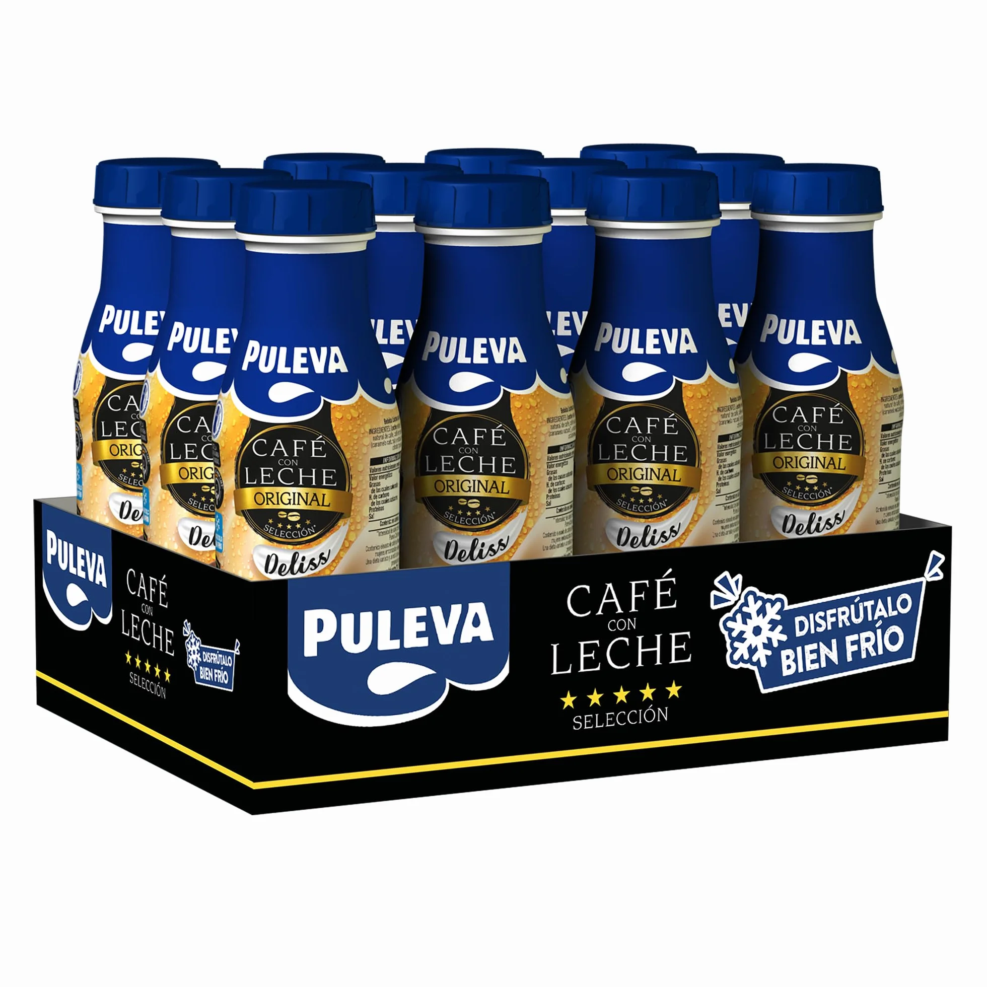 Puleva Café con Leche, Original Deliss, Café Preparado para llevar, Sin Gluten - Pack 12x240ml