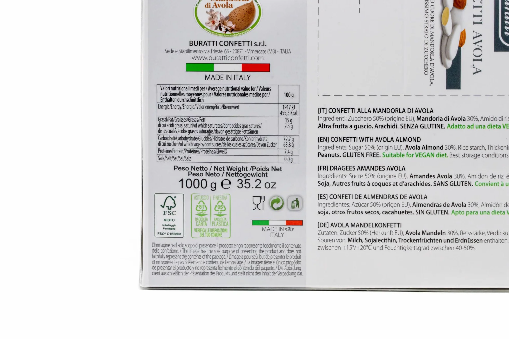 Buratti Confetti Avola Almendras Blanco 1000 g