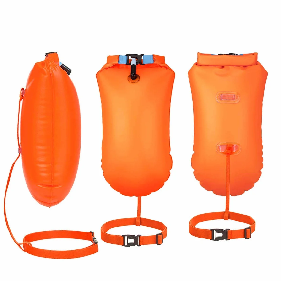 Boya de Natación 20L con Bolsa Estanca, Cinturón Ajustable Swim Buoy para Triatlón, Inflable Muy Visible