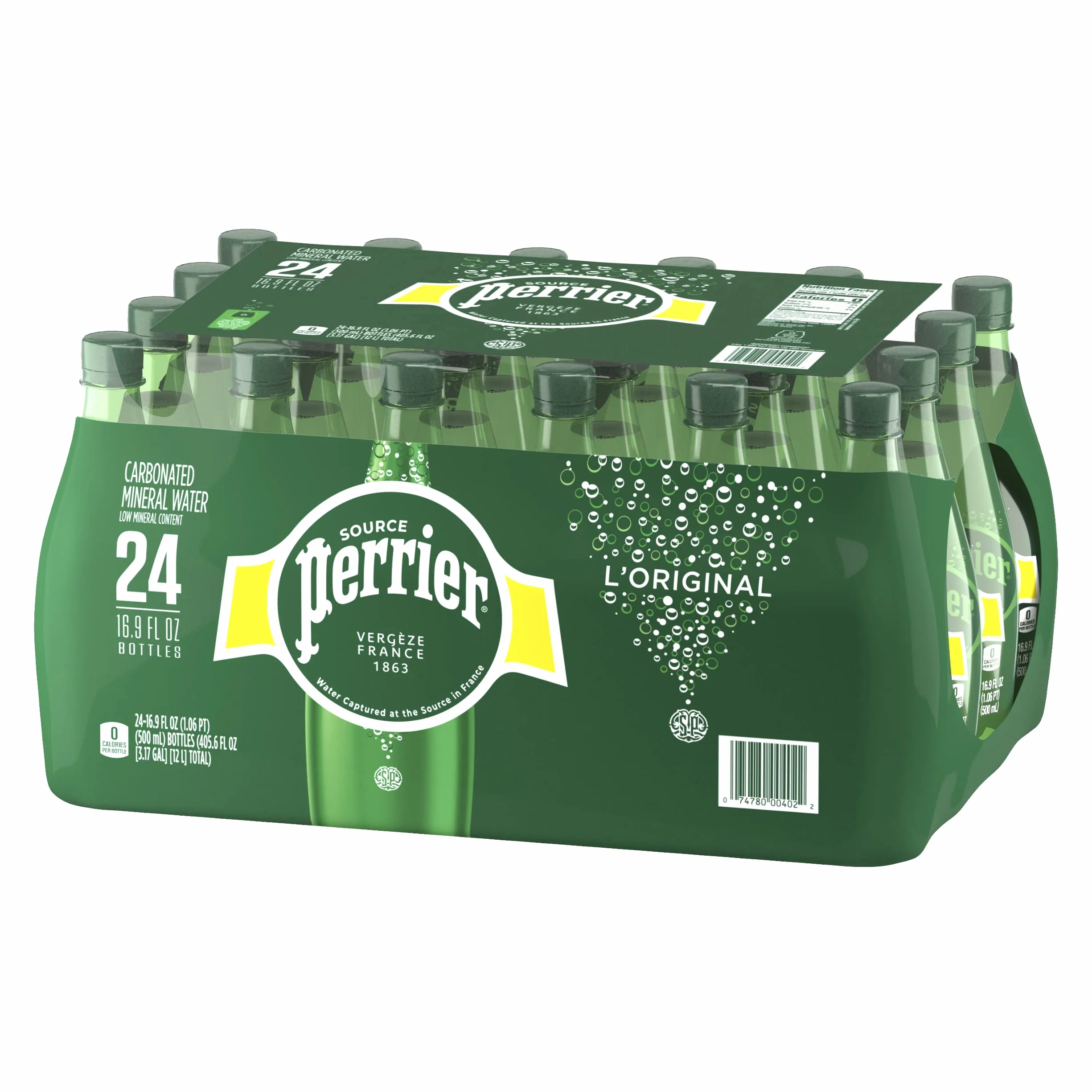 PERRIER Agua Mineral Natural con Gas, 4 packs 6 x 50cl, 24 botellas