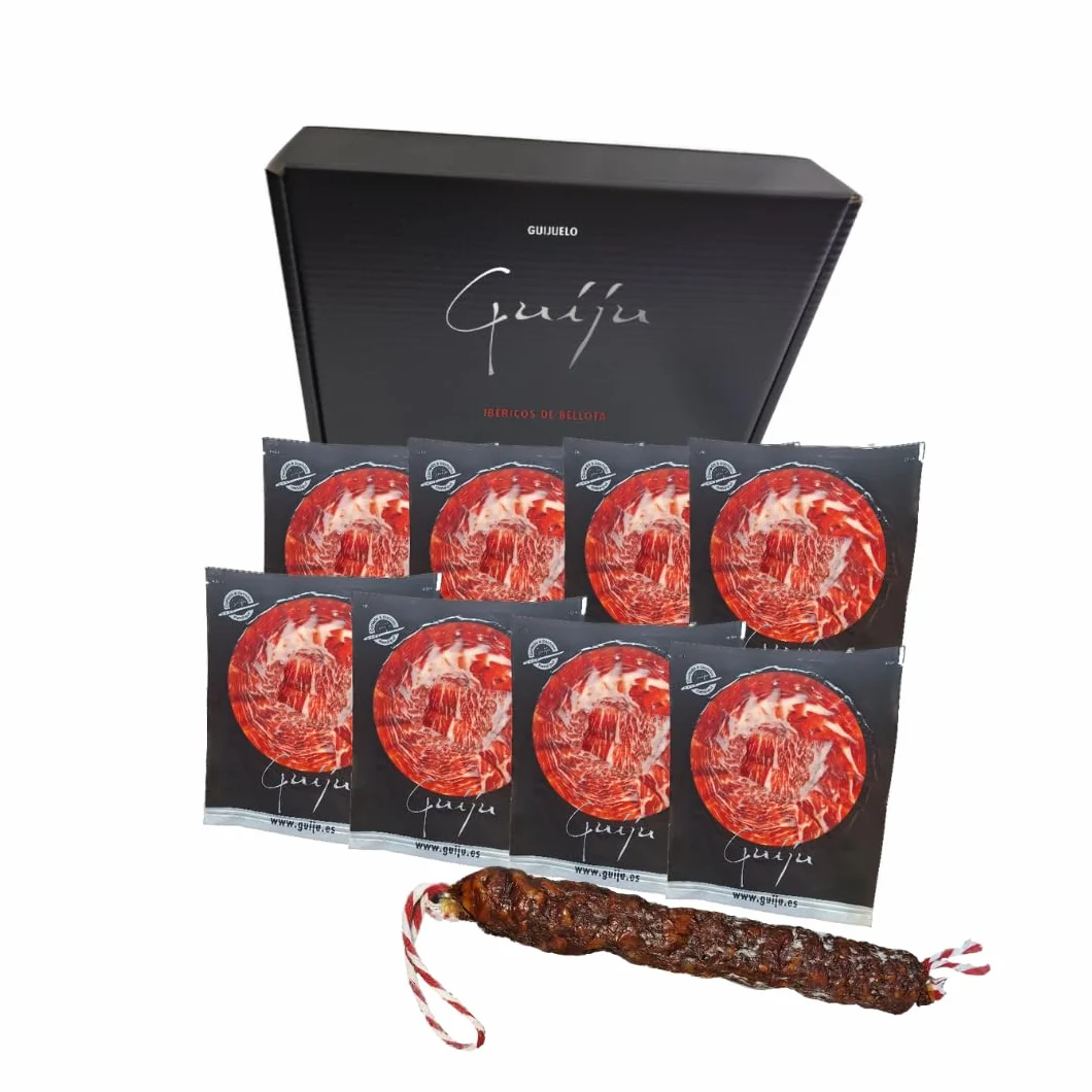 Jamón Ibérico de Cebo 50% Raza Ibérica 80 gr Envasado al Vacío Cortado a Cuchillo Marca Guiju Salamanca