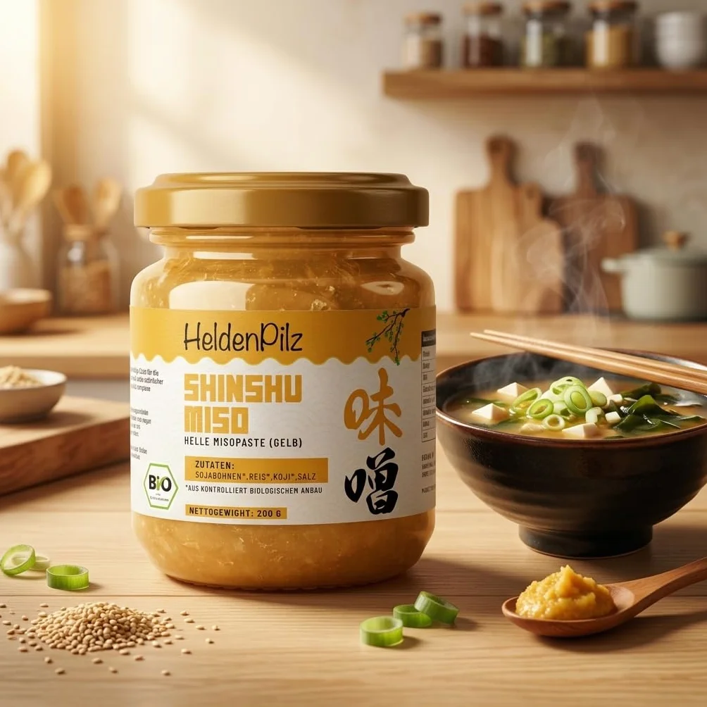 HeldenPilz® | Miso orgánico | Pasta de miso sin pasteurizar | Brillante Shinshu White Miso de Arroz | Ingredientes 100% naturales | Bio Sostenible Sin Plástico