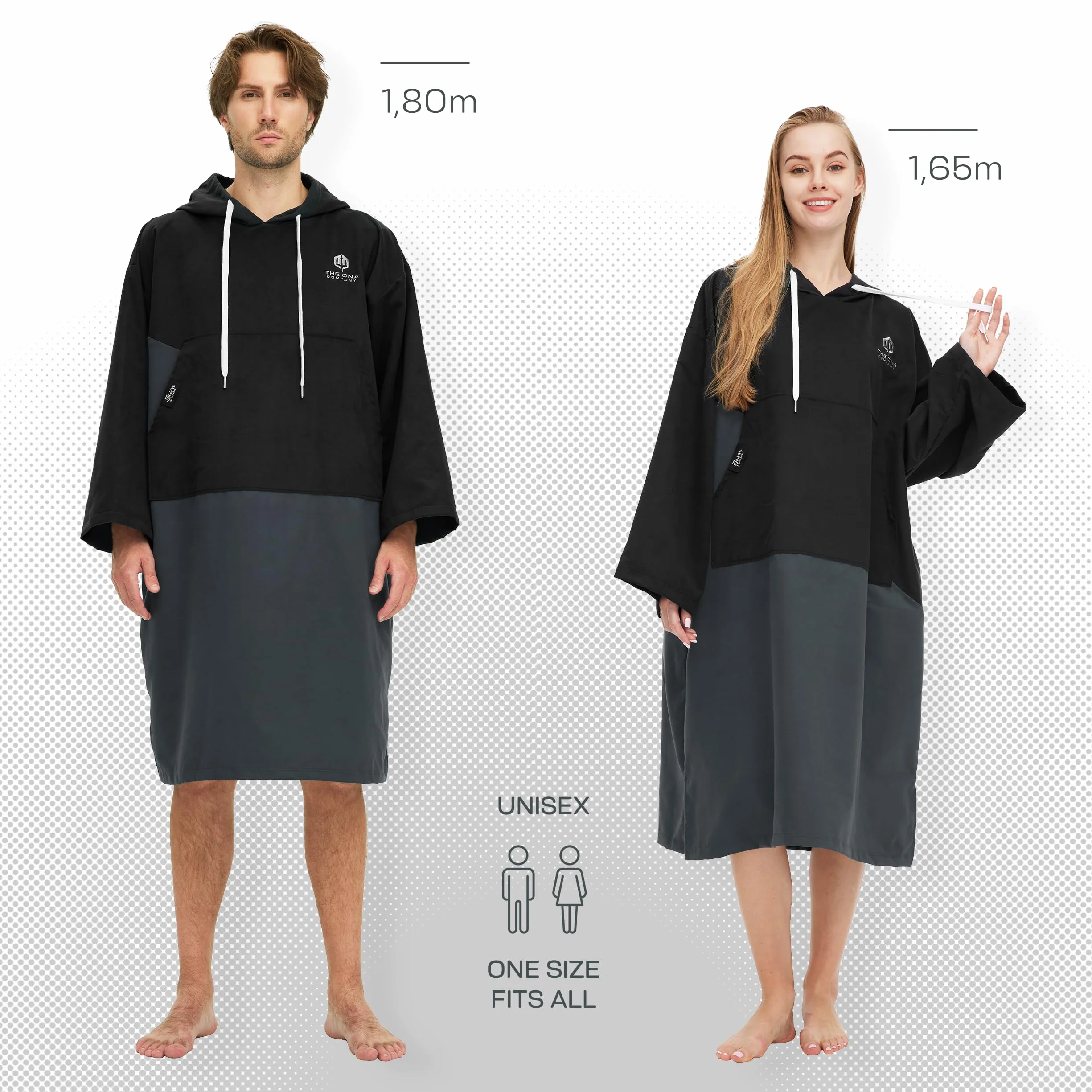 Poncho Surf de Microfibra Ligero Secado Rápido Hombre Mujer Playa Piscina Natación Negro