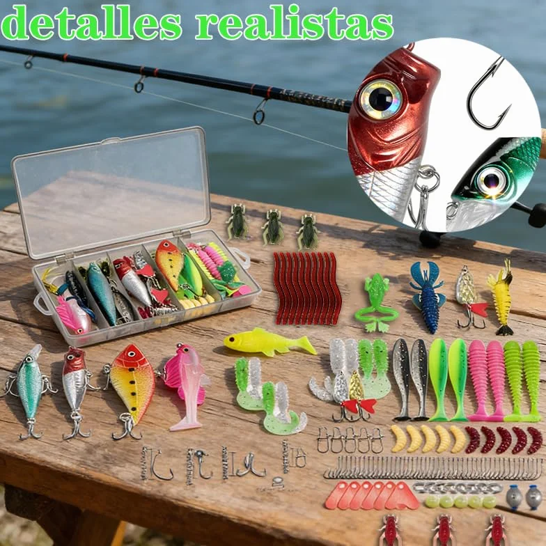 Kit de Señuelos de Pesca 133 Piezas, Set de Cebos Artificiales con Caja, Señuelos para Spinning, Río y Mar