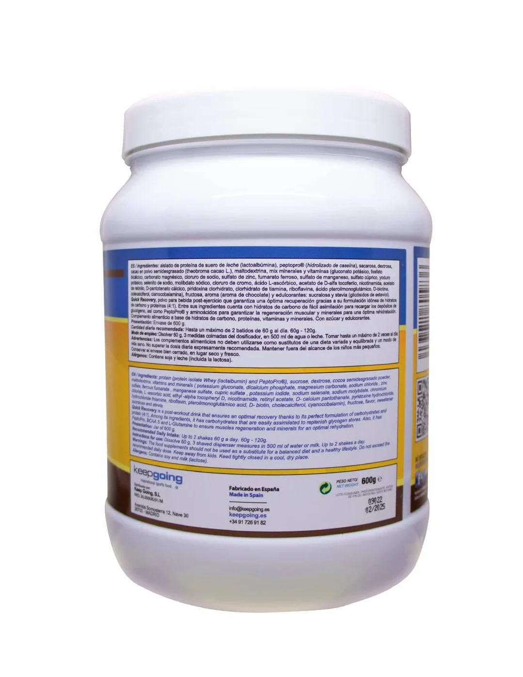 Keepgoing Quick Recovery Bebida Recuperadora en Polvo Sabor Chocolate | Recuperador Muscular para Deportistas | Recovery Drink | Recovery Ciclismo | Recuperador Muscular Running | 600 g