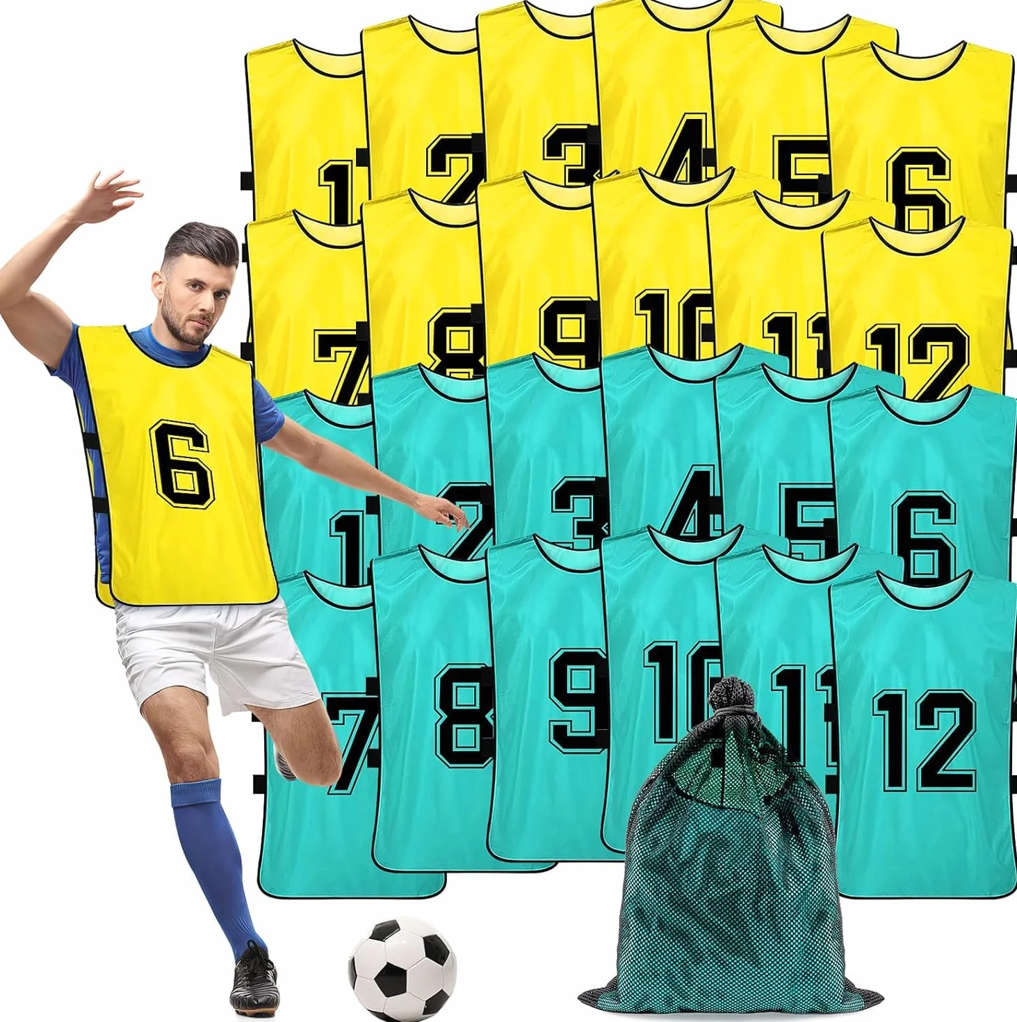 Pinnies de entrenamiento de fútbol 24 piezas, chalecos de práctica para jóvenes y adultos