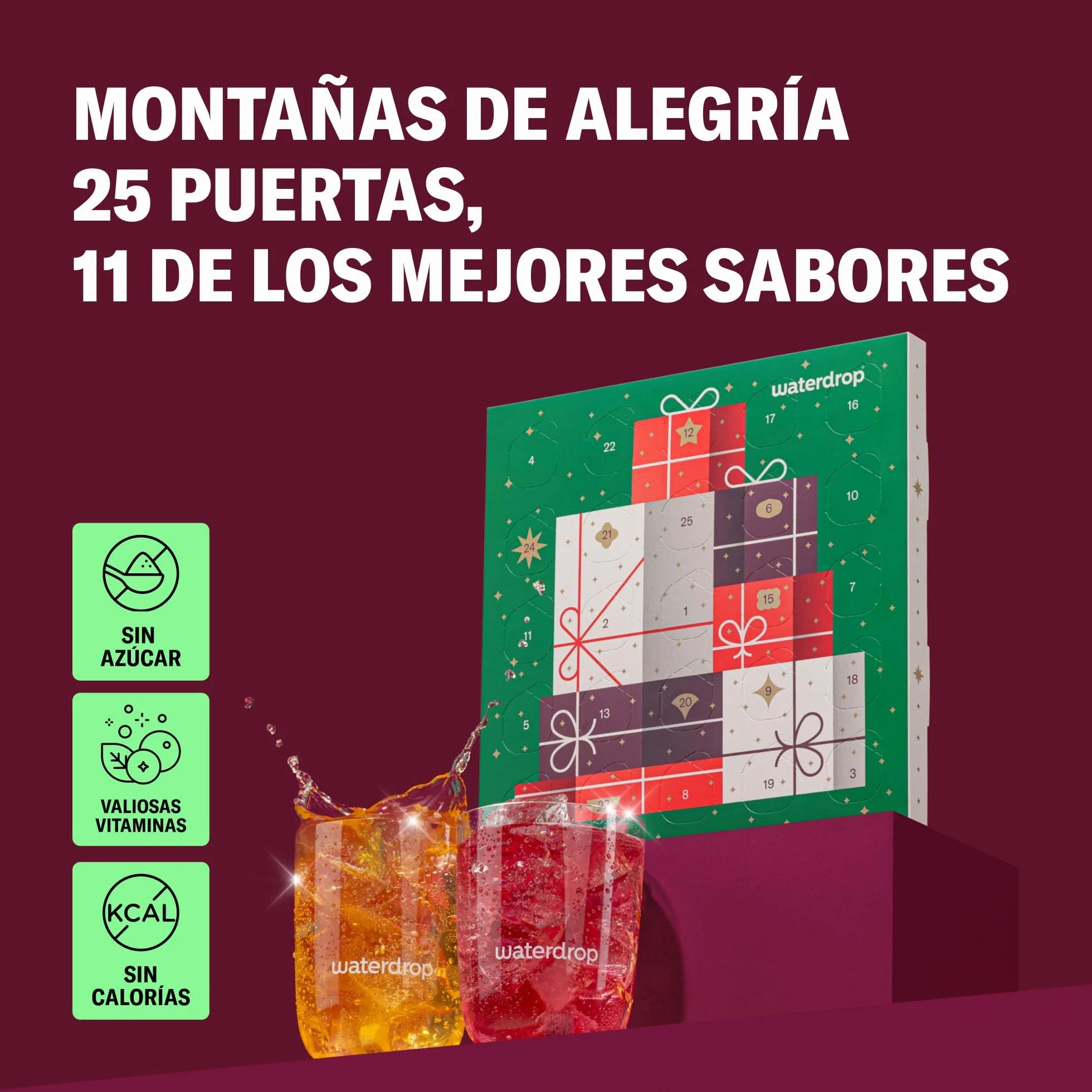 Waterdrop Calendario de Adviento 2025 – 25 Pastillas Saborizantes sin Azúcar, Edición Limitada