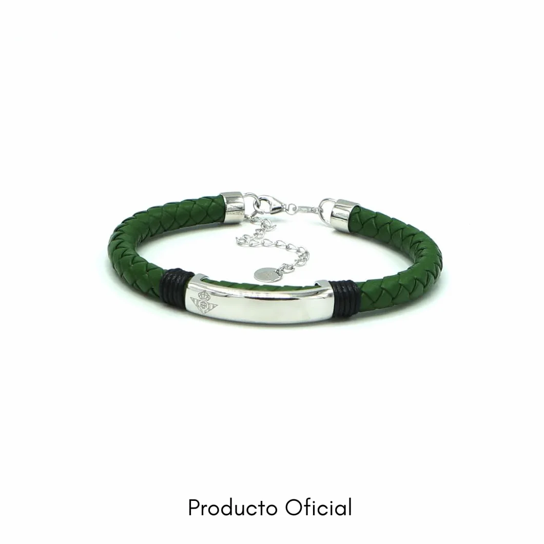 Pulsera Oficial Real Betis Cuero Acero Placa Lisa