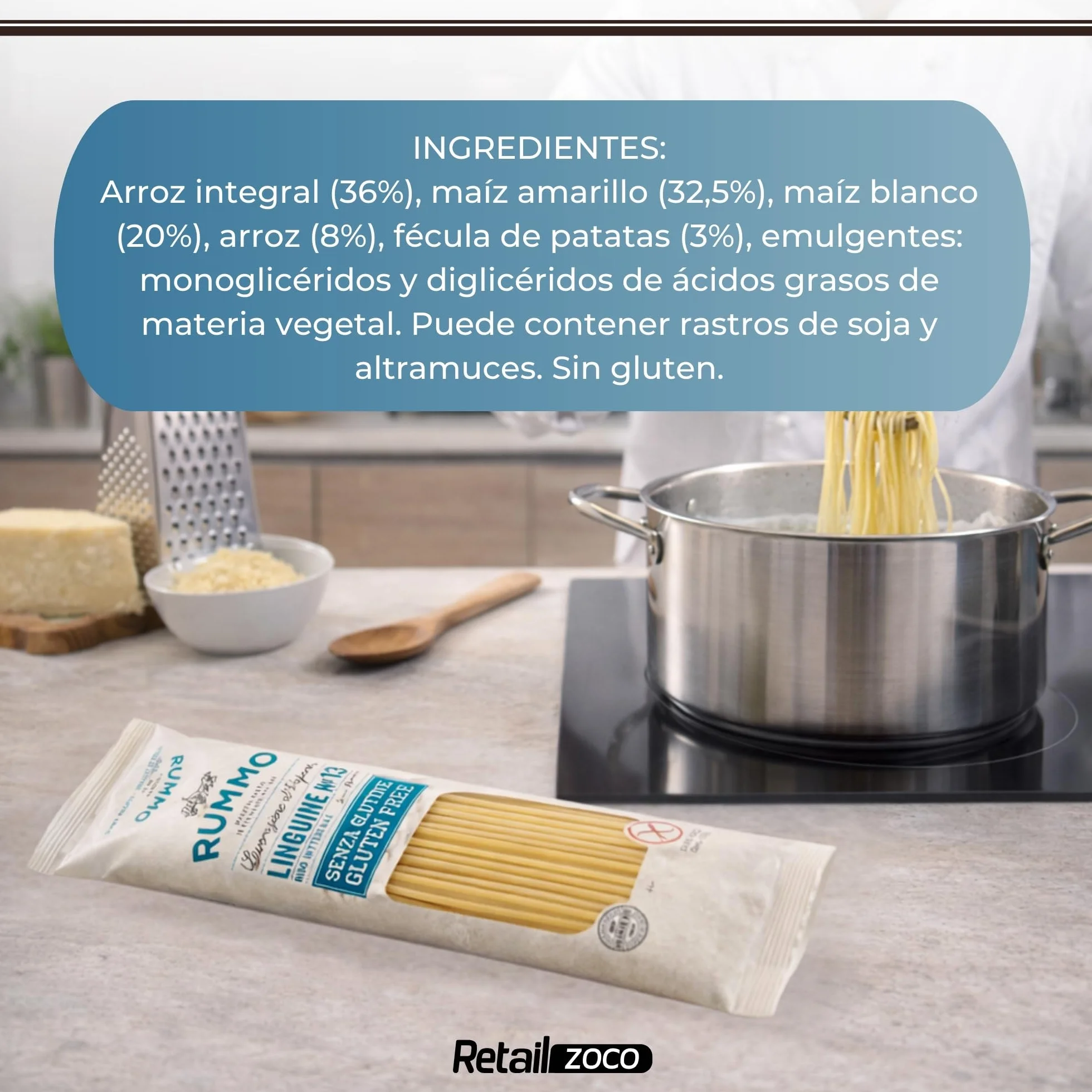 Linguine Rummo Nº13, Pasta Italiana, Pasta sin gluten, Pasta alimenticia con harina de arroz integral y maíz, Sin gluten, Elaboración lenta, 3 Paquete de 400 gr