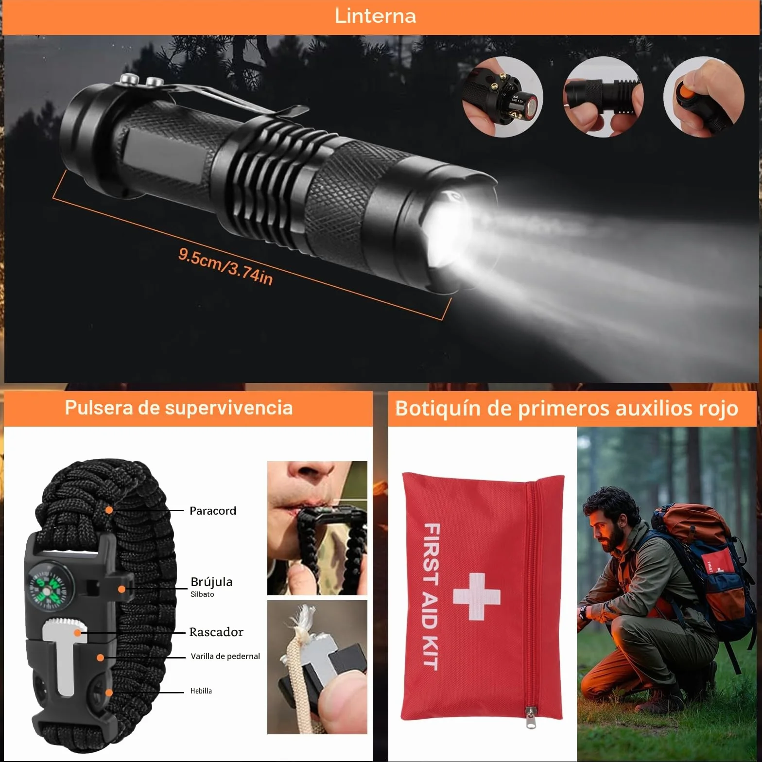 Kit de Supervivencia de Emergencia al Aire Libre, Equipo para Camping y Senderismo