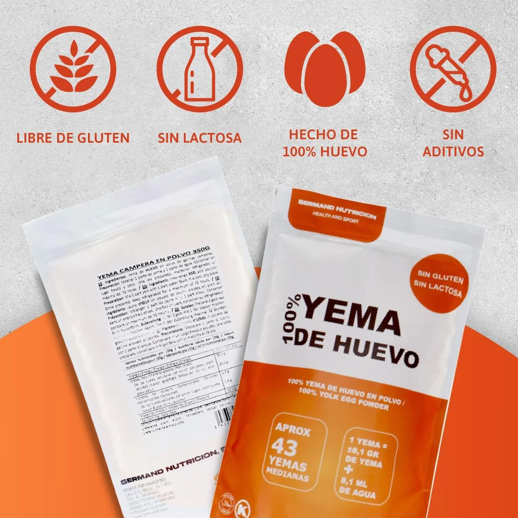 Yema de Huevo en Polvo 350g Yemas de Huevos Camperos Sin Aditivos Sin Lactosa Bolsa Zip