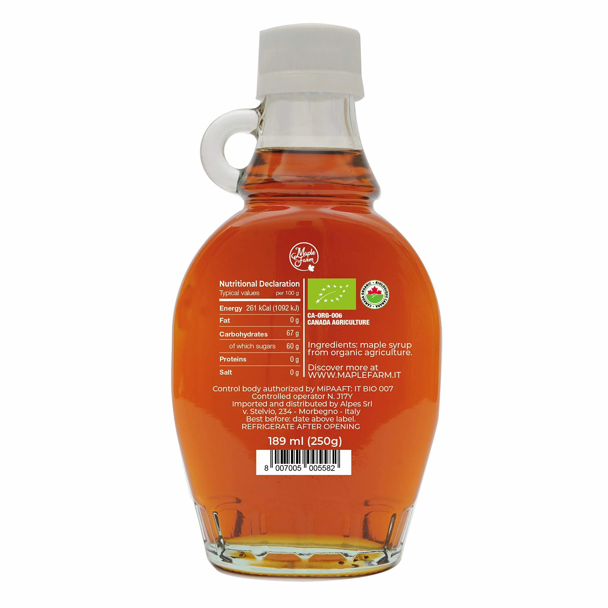 Jarabe de arce BIO - Grado A (Dark, Robust taste) - 189 ml (250 g) - Miel de arce biológico - Sirope de arce - Organic maple syrup