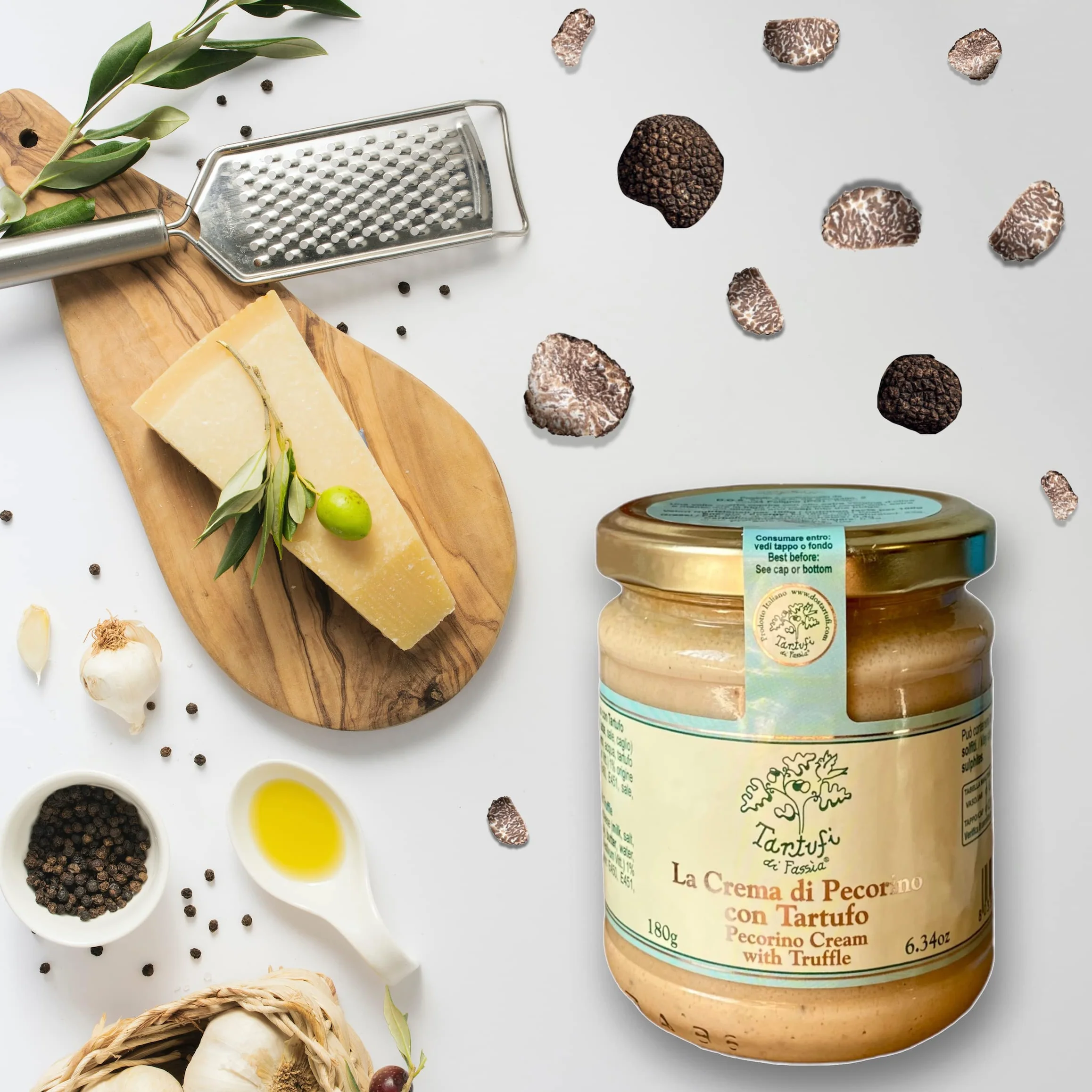 DOS Tartufi - Crema de Queso Pecorino con Trufas | Producción Artesanal Italiana | Para Entrantes y Platos Principales | 180g
