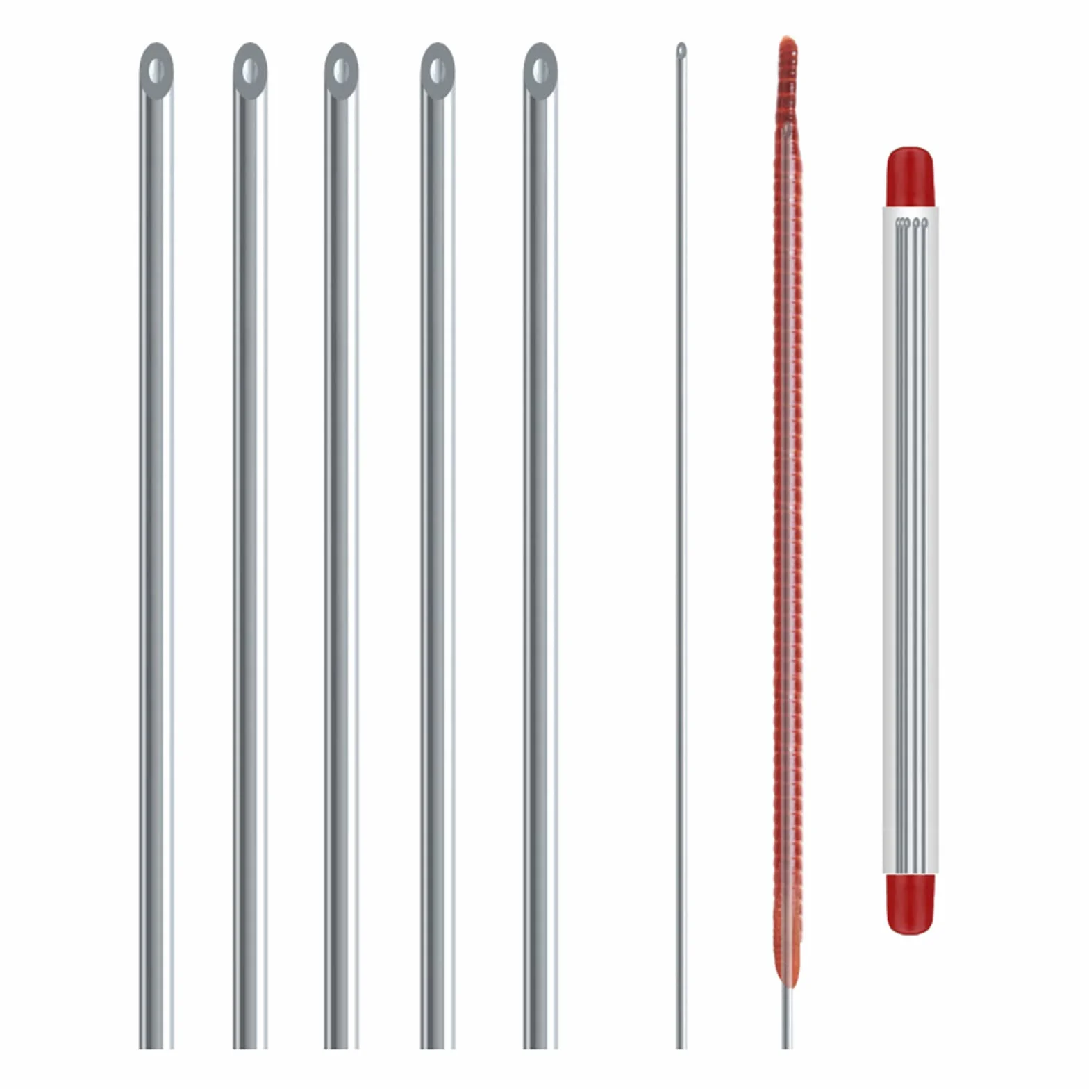 SUCHUANGUANG 5 Piezas Aguja para Lombrices Herramienta de Alimentación de Agujas con Gancho para Lombrices Huecas Acero Inoxidable