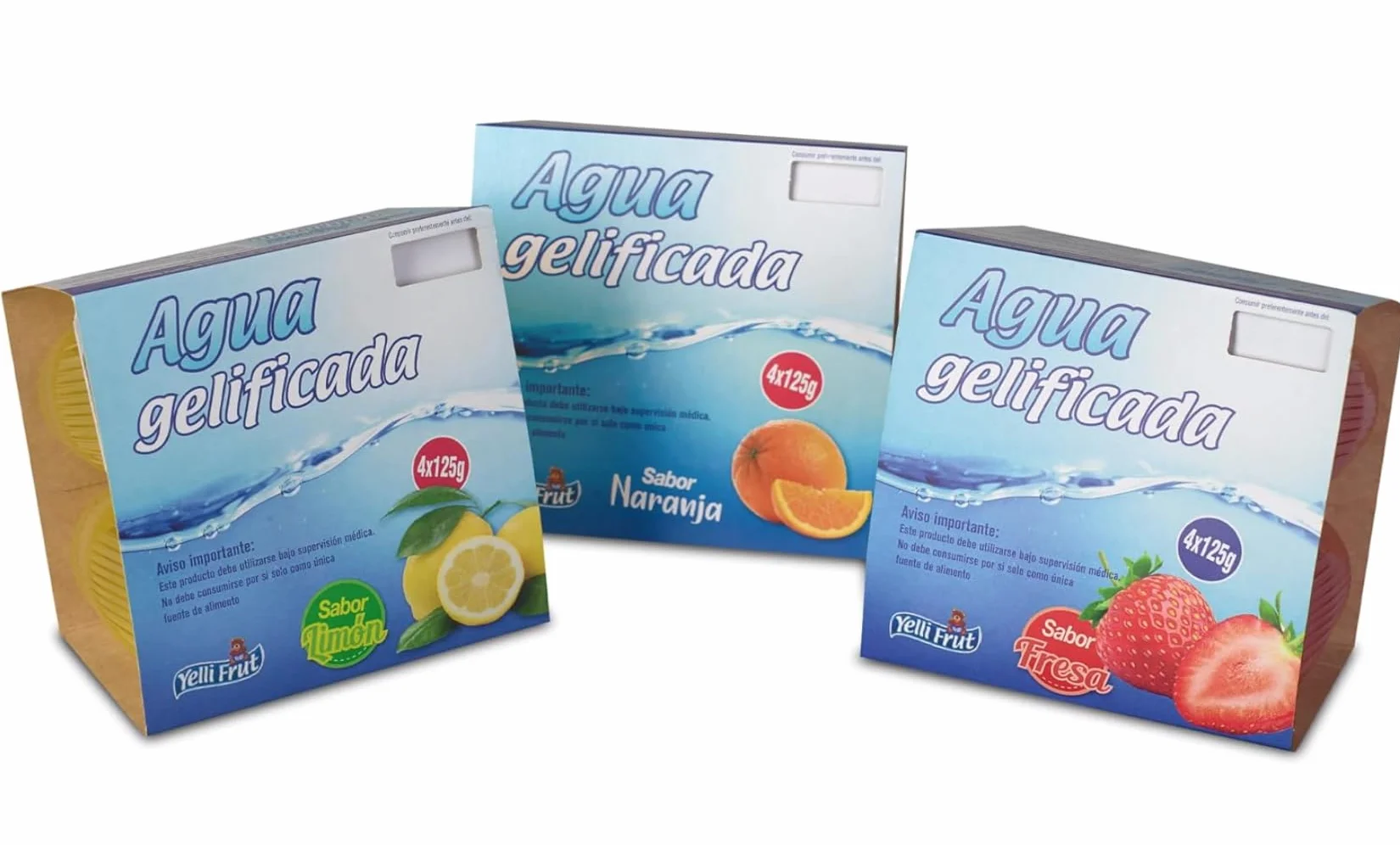 Agua gelificada. Espesante para disfagia. 3 Sabores en tarrina 125 gramos. Pack de 6x4 = 24 tarrinas. Agua gelificada disfagia sabores. Aguas gelificadas para hidratar con plena seguridad. (24, Limón)
