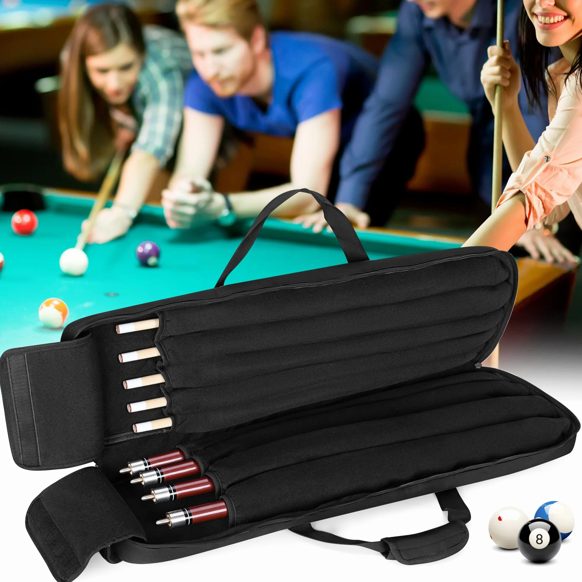 Funda para Tacos de Billar 4x5 Pulgadas, Bolsa de Transporte para Palos de Billar con Capacidad para 4 Traseros y 5 Ejes