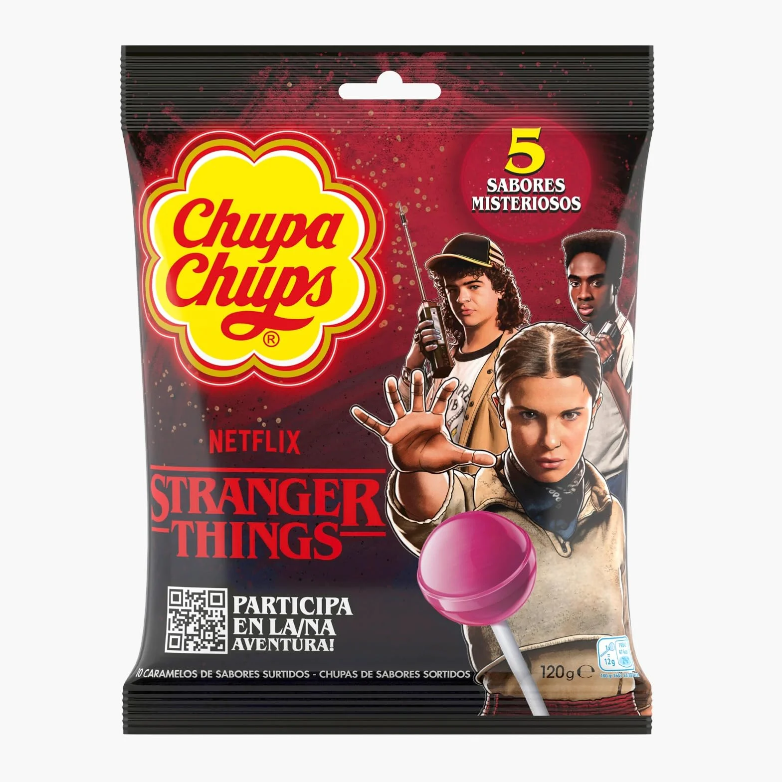 iChuches | Chupa Chups Stranger Things – Sabores Misteriosos Inspirados en los Personajes de la Serie | Edición Especial Surtida (20 uds) | Caramelos con Palo Coleccionables (Surtido 20 Unidades)